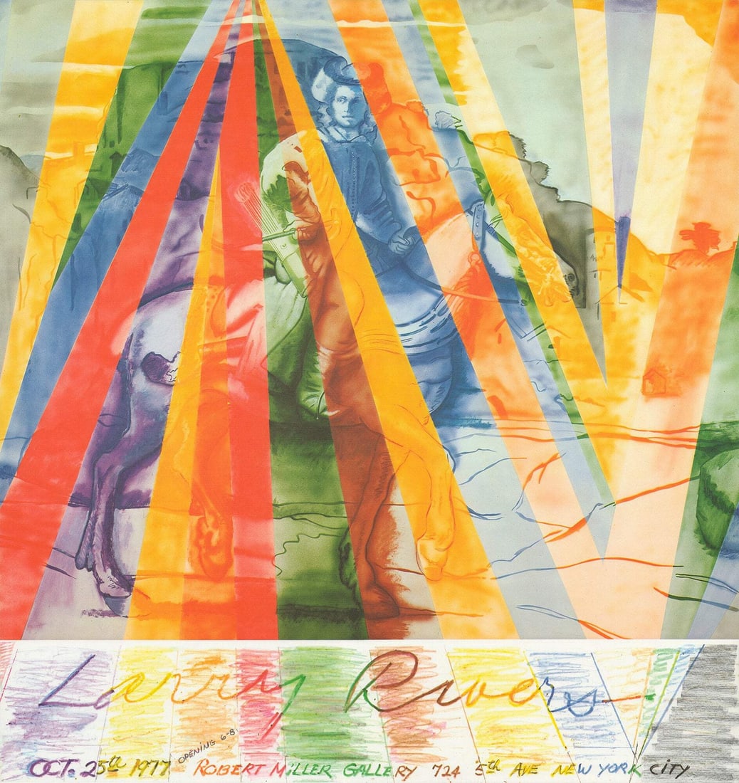 LARRY RIVERS Offset Lithograph 23.25" x 22" 1977 Robert Miller Gallery: LARRY RIVERS Offset Lithograph 23.25" x 22" 1977 Robert Miller Gallery Larry Rivers' offset lithograph titled 'Robert Miller Gallery,' produced in 1977 and measuring 23.25 x 22 inches, is in mint cond