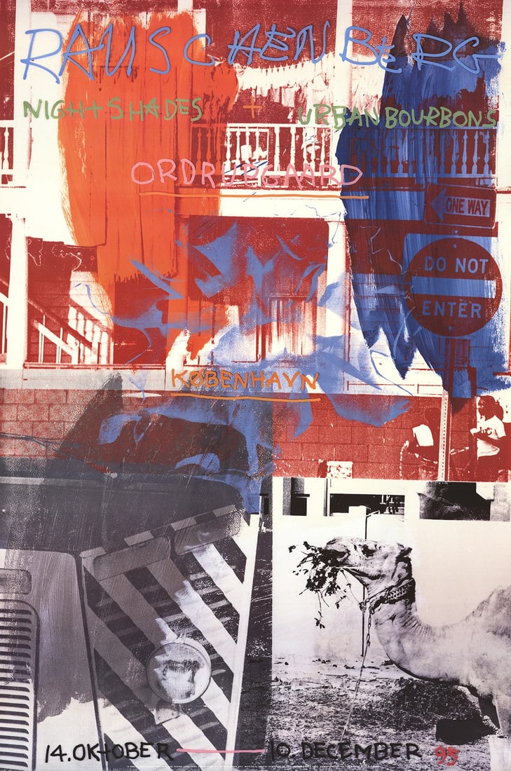 Ar ROBERT RAUSCHENBERG Night Shades + Urban Bourbons 39.5" x 26" Poster 1995 Pop: Ar ROBERT RAUSCHENBERG Night Shades + Urban Bourbons 39.5" x 26" Poster 1995 Pop Robert Rauschenberg's 1995 offset lithograph poster 'Night Shades + Urban Bourbons' measures 39.5" x 26" (100 cm x 66 c