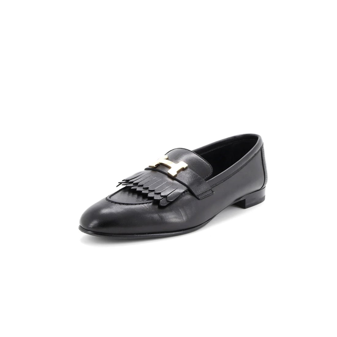 Hermes Women's Leather Royal Loafers: Hermes Women's Leather Royal Loafers Hermes Women's Royal Loafers in size US(W) 10 / IT 40, crafted from black leather with a very good condition showing creasing, discoloration, and minor scuffs. Ite