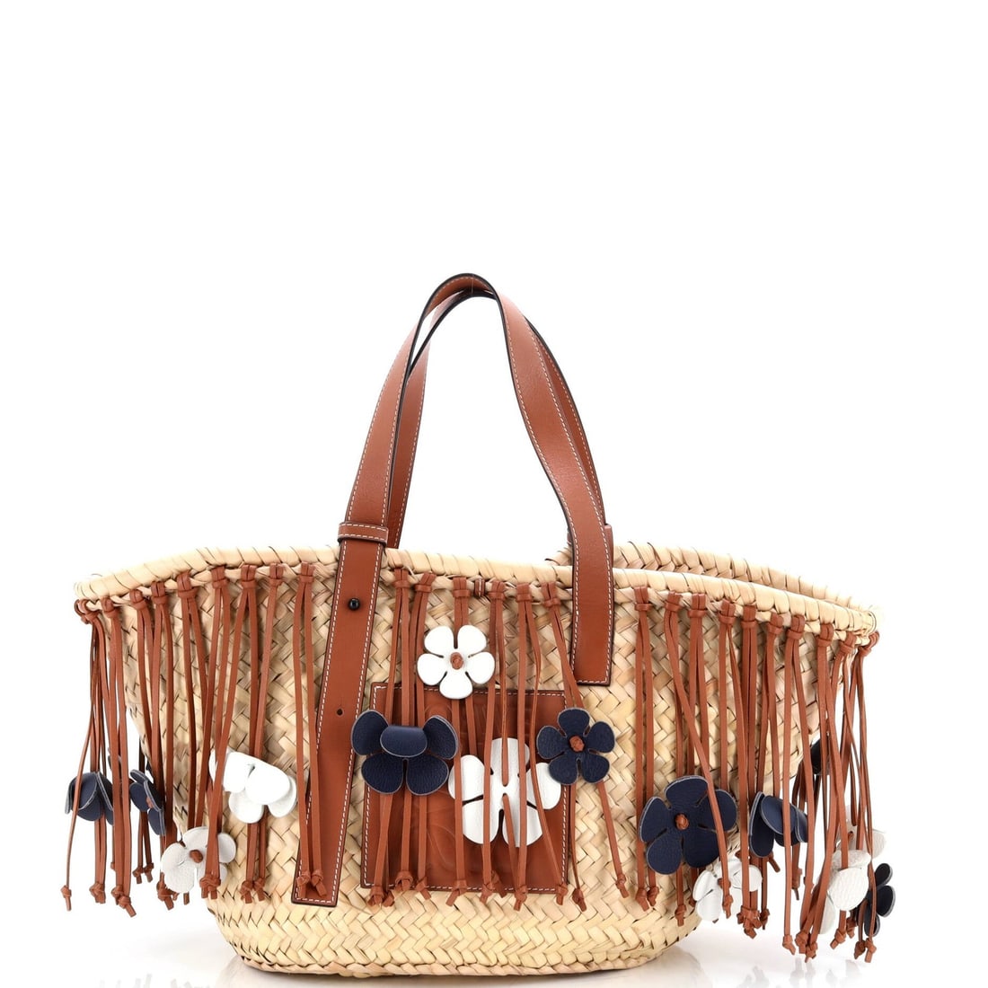Loewe Medium Basket Tote Fringe Raffia: Loewe Medium Basket Tote Fringe Raffia Loewe medium basket tote made of brown raffia, measuring 10" height, 12" width, and 6" depth, in great condition with minor signs of wear. Item Specifics: Brand: