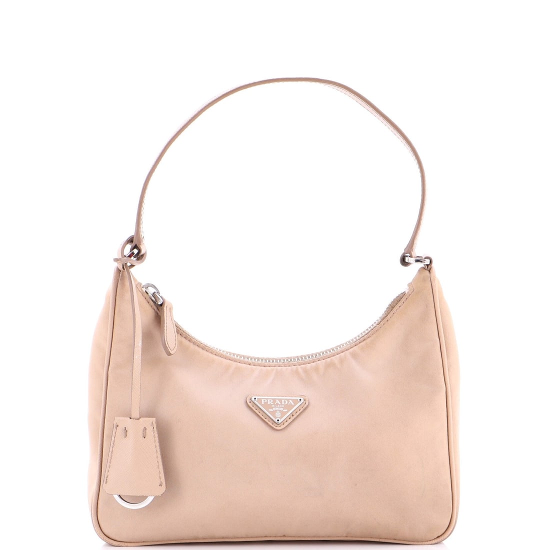 Prada Hobo Re-Edition 2005 Mini Tessuto with Saffiano Leather: Prada Hobo Re-Edition 2005 Mini Tessuto with Saffiano Leather Prada hobo bag from the Re-Edition 2005 collection, made with nylon and Saffiano leather, in a mini size with measurements of 7" handle dr