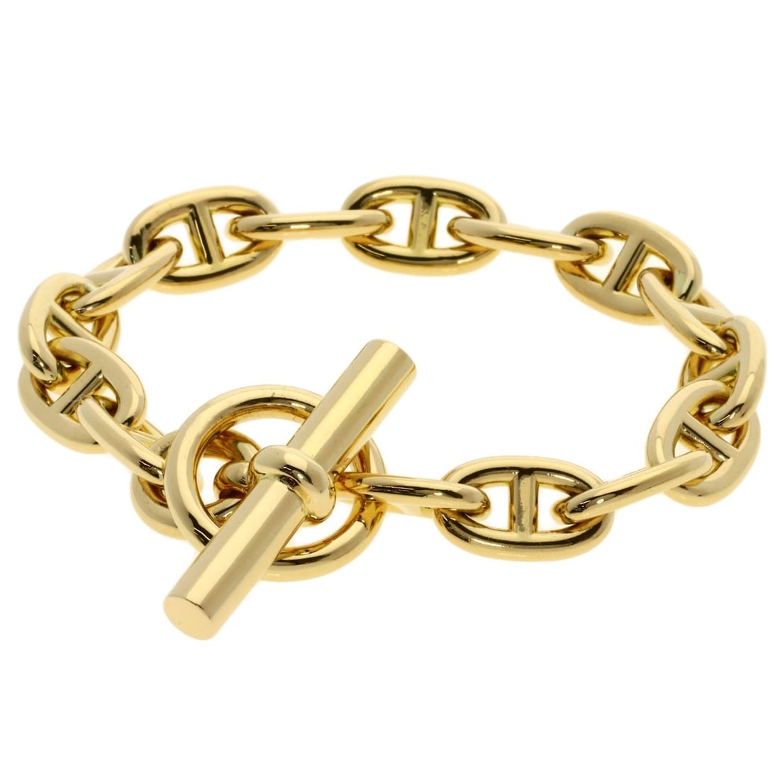 HERMES Shane Dunkle MM Bracelet K18 Yellow Gold 15 Frames: HERMES Shane Dunkle MM Bracelet K18 Yellow Gold 15 Frames HERMES Shane Dunkle MM Bracelet is crafted from K18 yellow gold with no stones, originating from France. Item Specifics: Brand: HERMES Style: