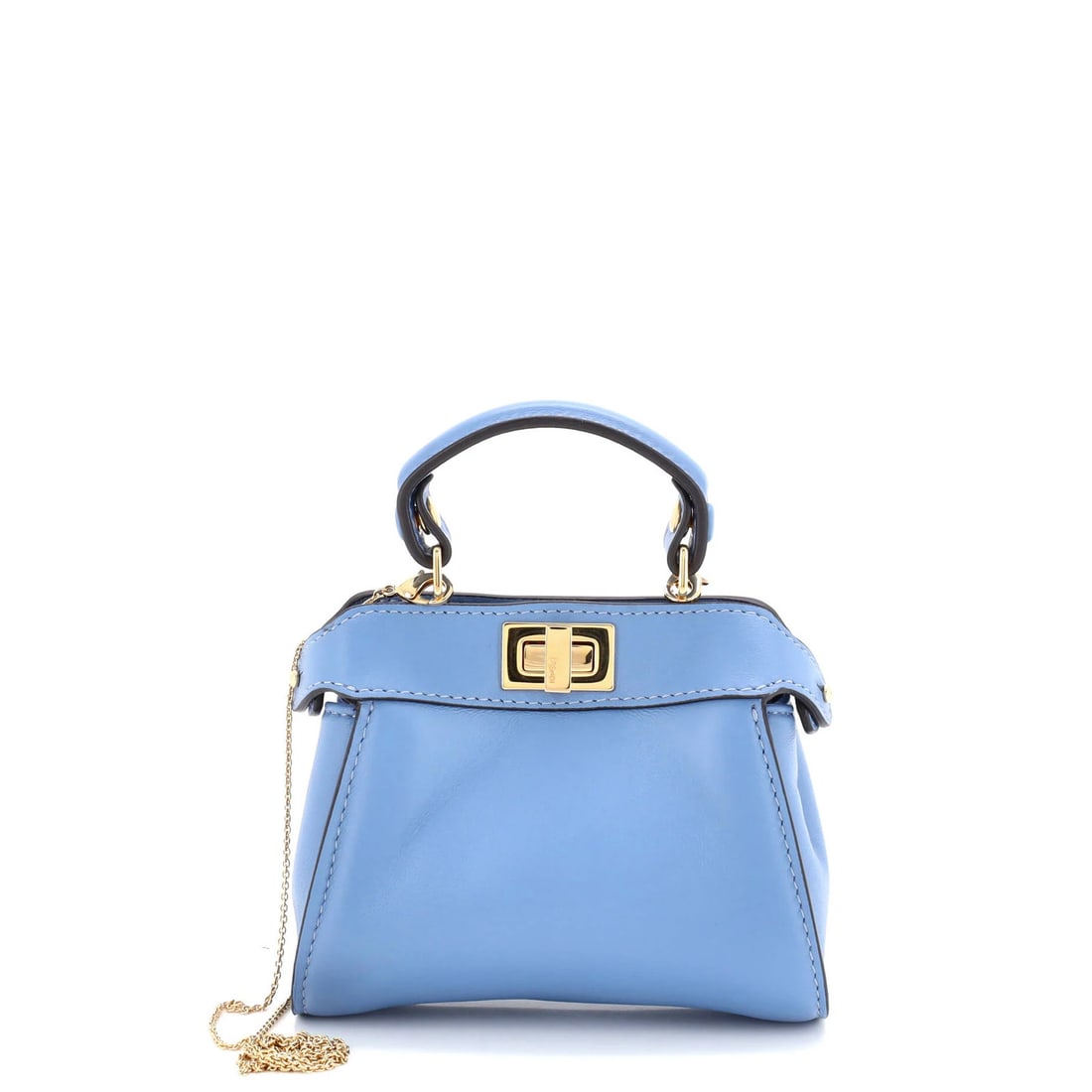 Nano Leather Fendi Peekaboo Bag: Nano Leather Fendi Peekaboo Bag The Nano Leather Fendi Peekaboo Bag, in blue leather, measures 5" in height, 5.5" in width, and 1.5" in depth, featuring gold hardware and showing minor wear on both ex