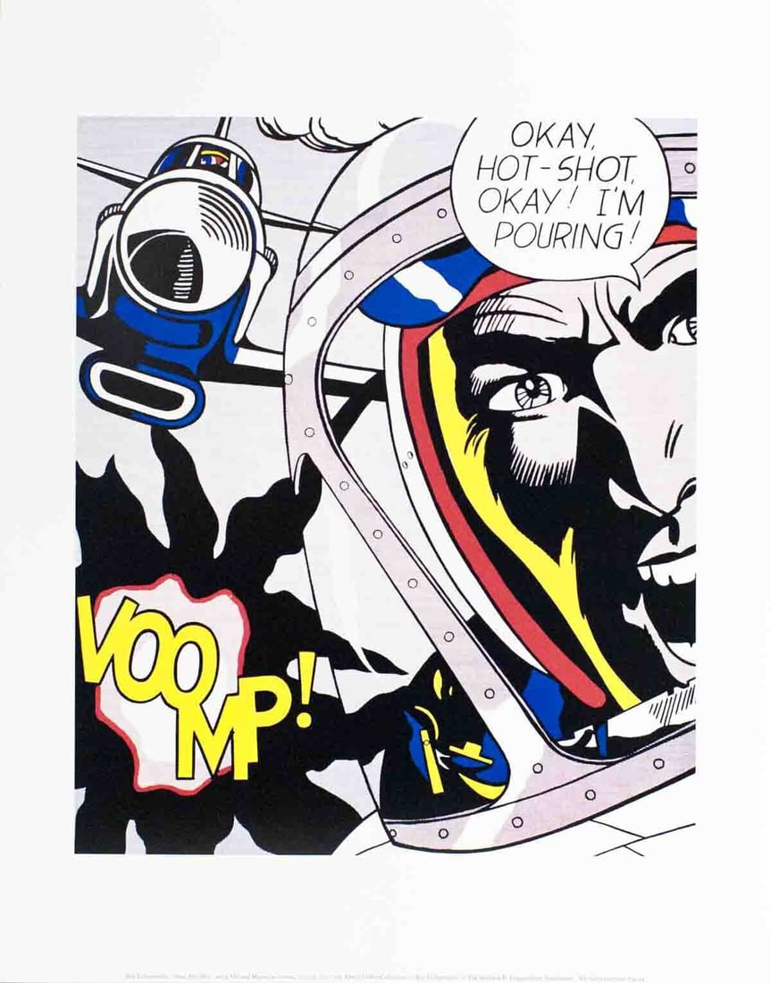 Okay Hot-Shot! 14" x 11" Poster by ROY LICHTENSTEIN 1988 Pop Art: Okay Hot-Shot! 14" x 11" Poster by ROY LICHTENSTEIN 1988 Pop Art The 1988 'Okay Hot-Shot!' poster by Roy Lichtenstein is an offset lithograph measuring 14 x 11 inches, in mint condition, and unsigned.
