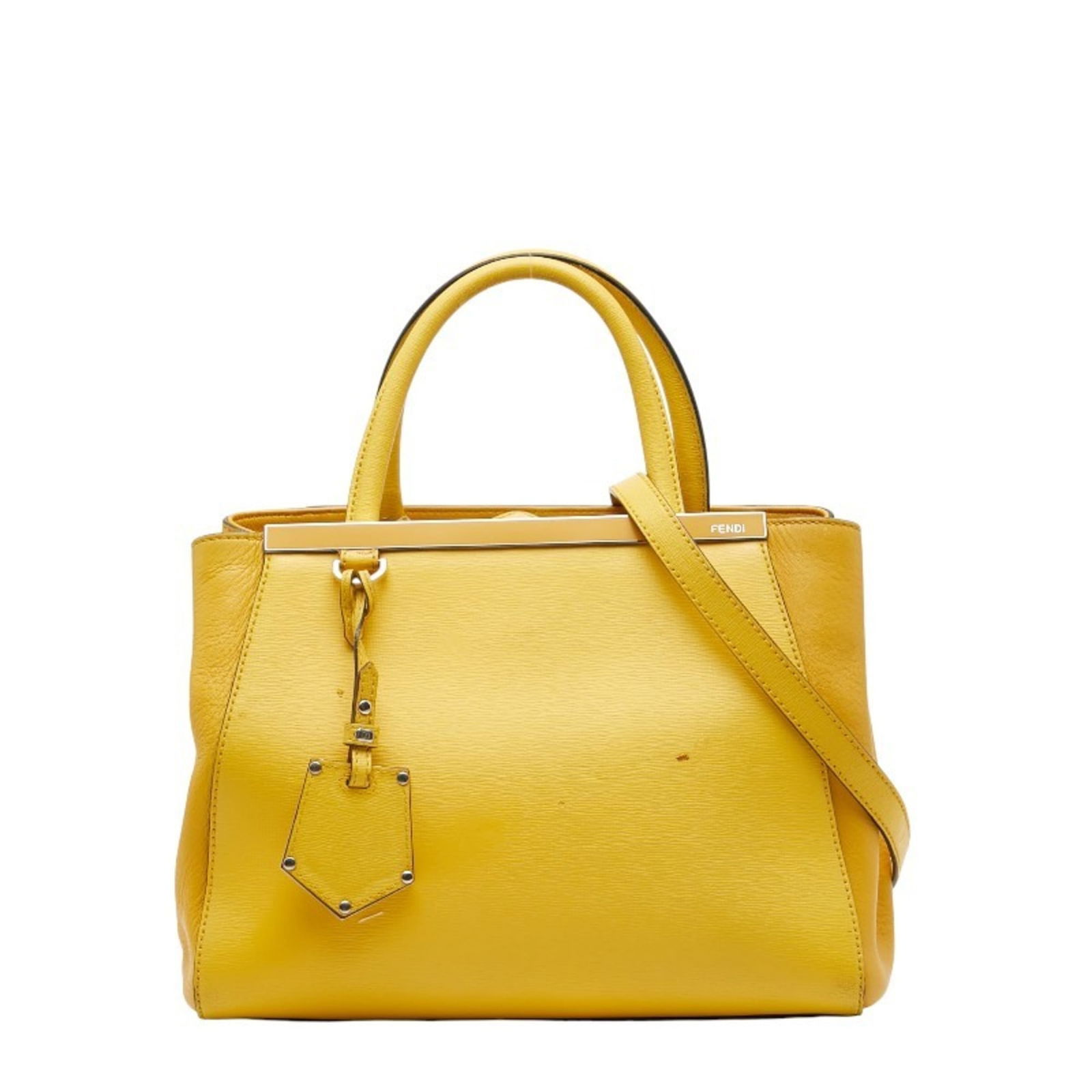 Fendi Leather Shoulder Bag: Fendi Leather Shoulder Bag This Fendi Leather Shoulder Bag comes in a vibrant yellow and measures 19cm x 26cm x 12cm. It is in good condition with signs of usage including scratches and dirt. Item Spe