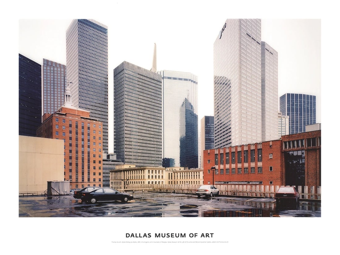 Poster Photography THOMAS STRUTH Dallas Parking Lot 24" x 32" Gray: Poster Photography THOMAS STRUTH Dallas Parking Lot 24" x 32" Gray The Thomas Struth poster titled 'Dallas Parking Lot' measures 24" x 32", is an offset lithograph in mint condition, and is not signed