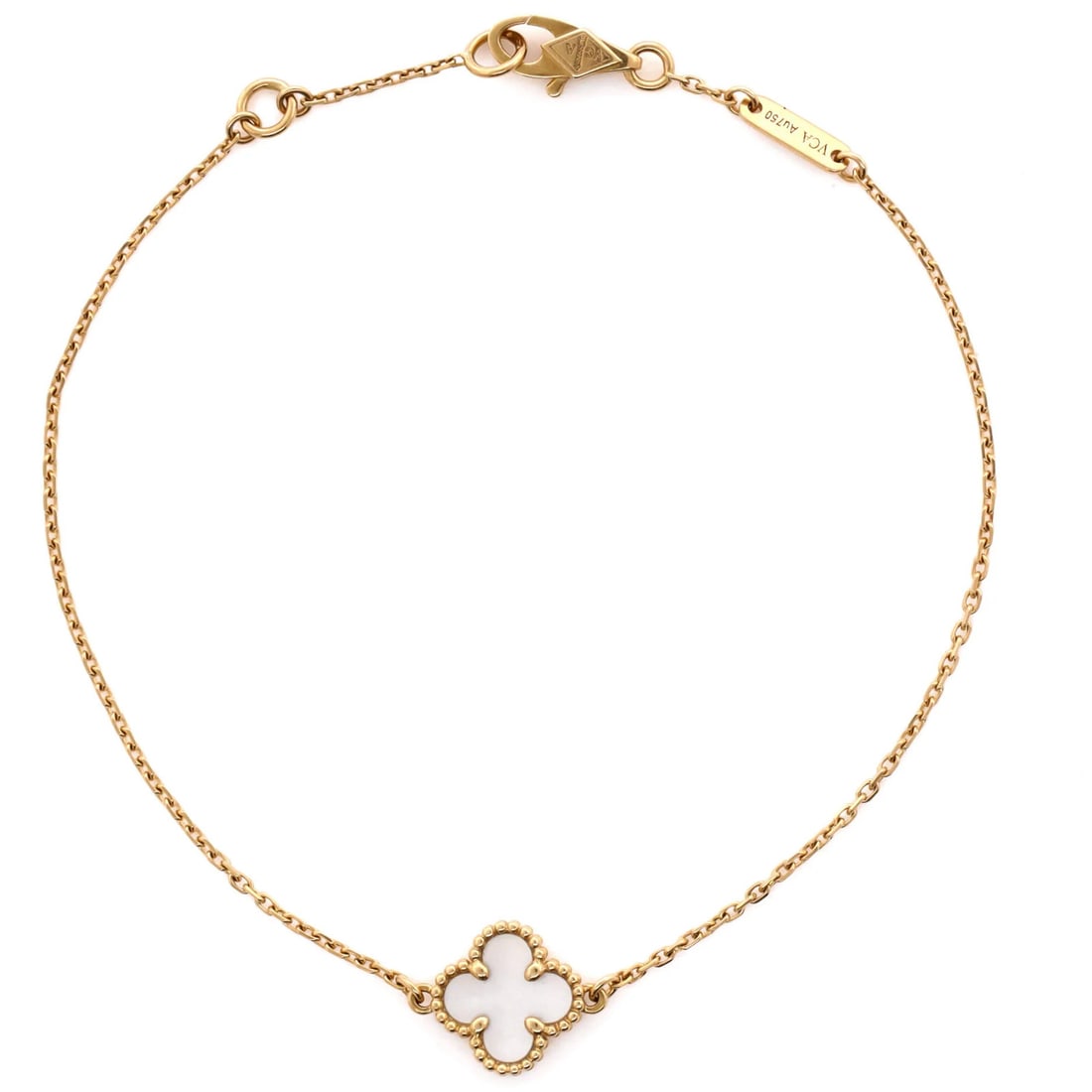 Van Cleef & Arpels Sweet Alhambra Bracelet 18K Yellow Gold & Mother of Pearl: Van Cleef & Arpels Sweet Alhambra Bracelet 18K Yellow Gold & Mother of Pearl The Van Cleef & Arpels Sweet Alhambra bracelet is crafted from 18K yellow gold and features mother of pearl, showing minor