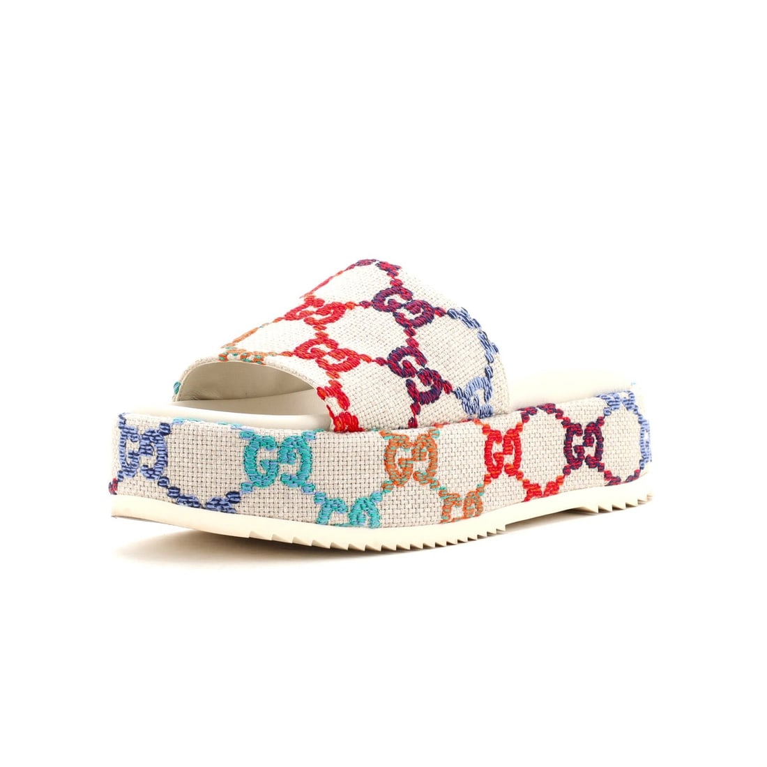 Gucci Angelina Platform Slide Sandals Women's Multicolor GG Linen: Gucci Angelina Platform Slide Sandals Women's Multicolor GG Linen Gucci's Angelina Platform Slide Sandals are women's shoes in US size 6 (IT 36), featuring a multicolor GG linen design with a canvas u