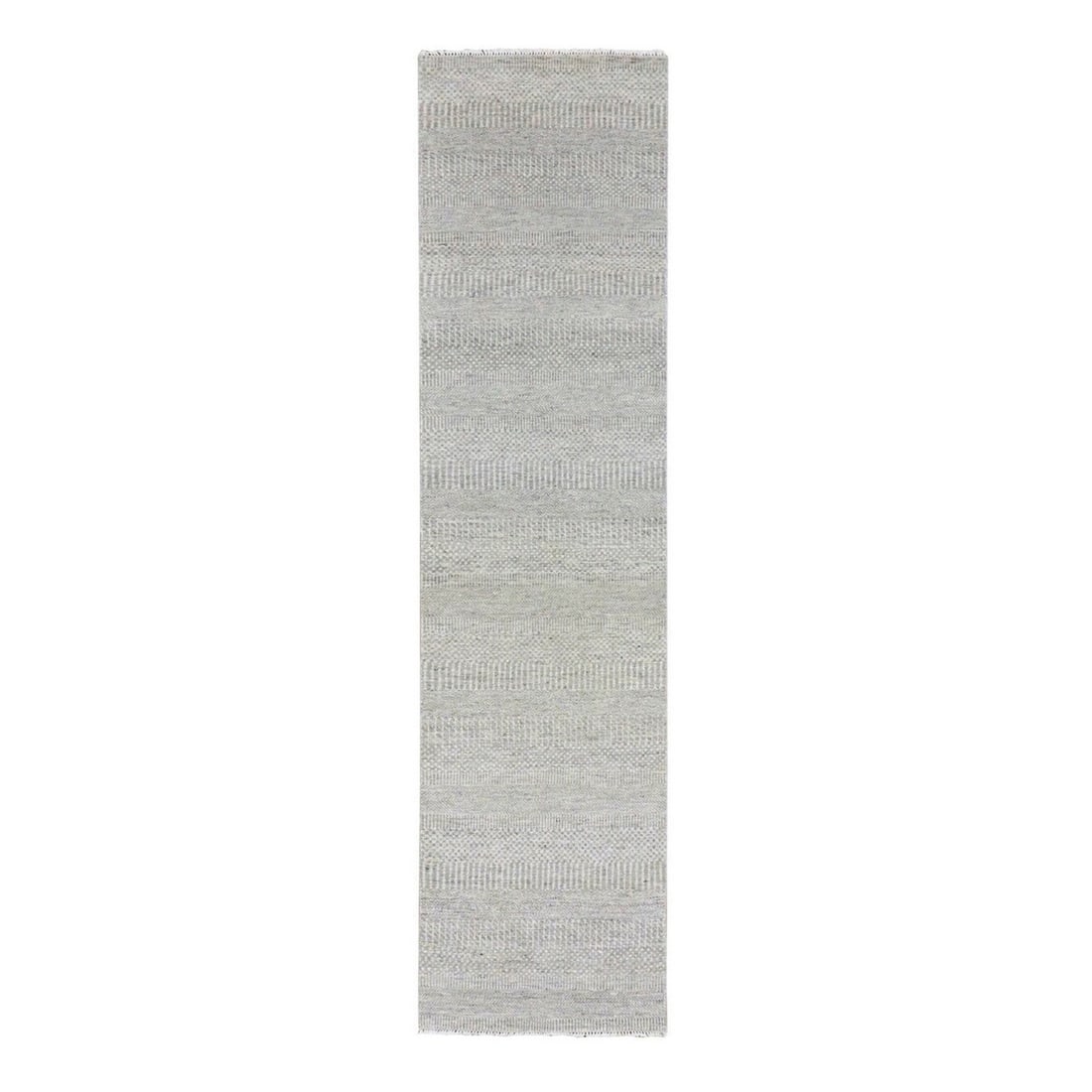 Gray Undyed Wool Hand Knotted Modern Grass Design Runner 2'6"x10'2" (1 of 7)