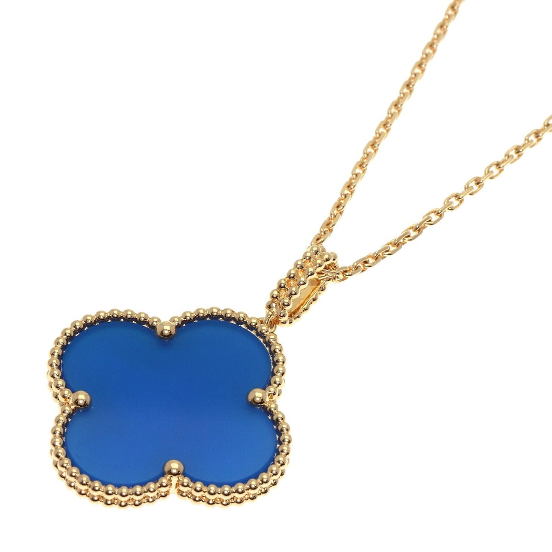 Van Cleef & Arpels K18 Yellow Gold Magic Alhambra Blue Agate Necklace: Van Cleef & Arpels K18 Yellow Gold Magic Alhambra Blue Agate Necklace The Van Cleef & Arpels Magic Alhambra necklace is made from K18 yellow gold and features blue agate, with a length of 90 cm, origi