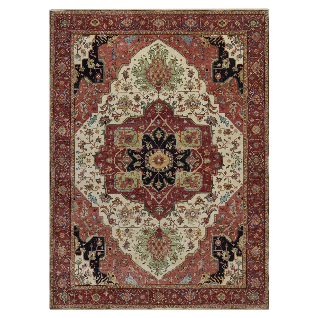 9'x12'2" Antiqued Fine Heris Hand Knotted Soft Wool Rug Ivory: 9'x12'2" Antiqued Fine Heris Hand Knotted Soft Wool Rug Ivory Antiqued Fine Heris Hand Knotted Wool Rug in ivory measuring 9'x12'2'', features a medallion pattern and is hand-knotted from wool in