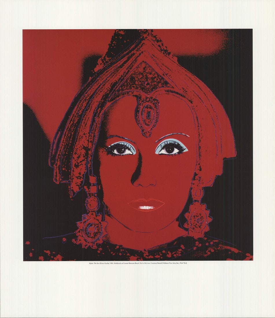 ANDY WARHOL Myths: The Star (Greta Garbo) Poster 22" x 19" 1990 Pop Art Red (1 of 4)