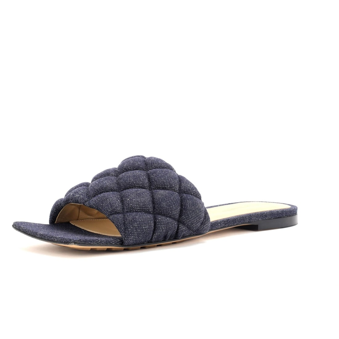 Bottega Veneta Women's Quilted Denim The Padded Flat Sandals: Bottega Veneta Women's Quilted Denim The Padded Flat Sandals Bottega Veneta's women's The Padded Flat Sandals are made of blue quilted denim and fit US size 7 (IT 37), featuring minor wear but in