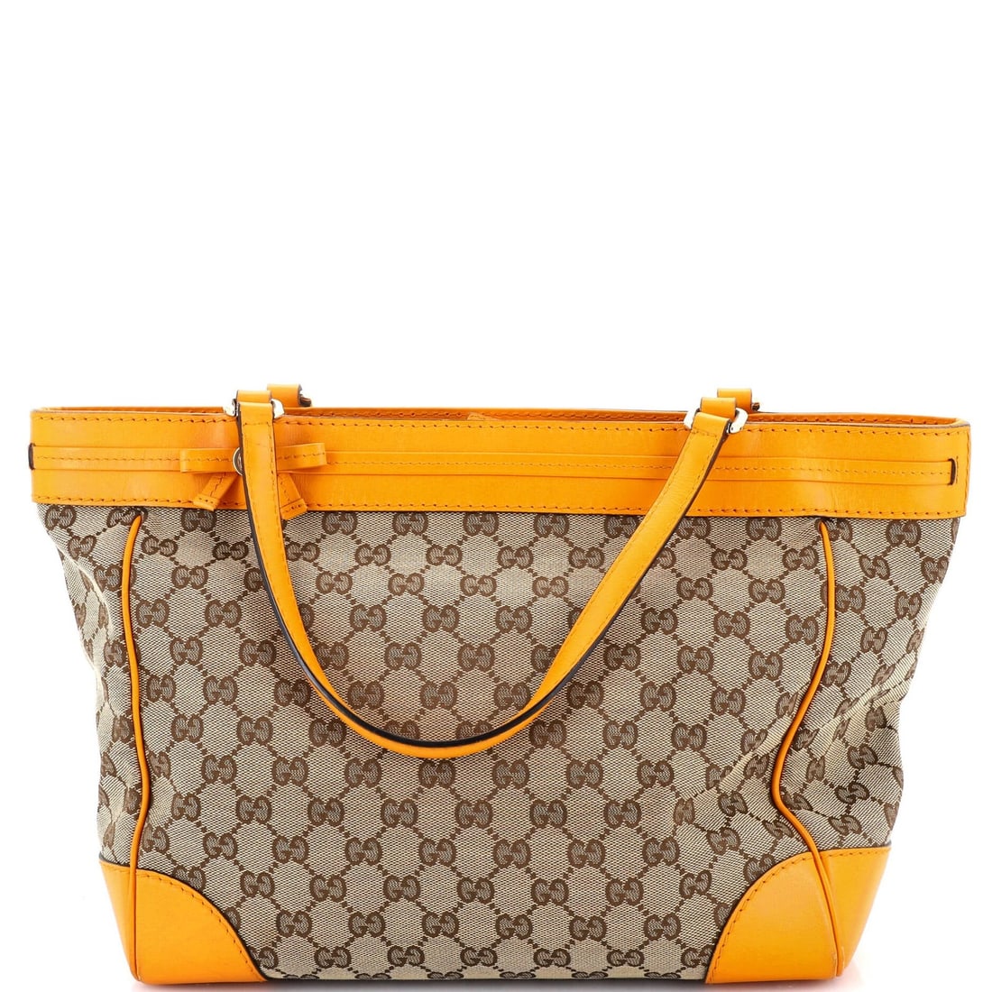 Gucci Medium Mayfair Satchel GG Canvas Leather: Gucci Medium Mayfair Satchel GG Canvas Leather The Gucci Medium Mayfair Satchel is crafted from GG canvas and leather, features an orange exterior, and displays significant wear with overall