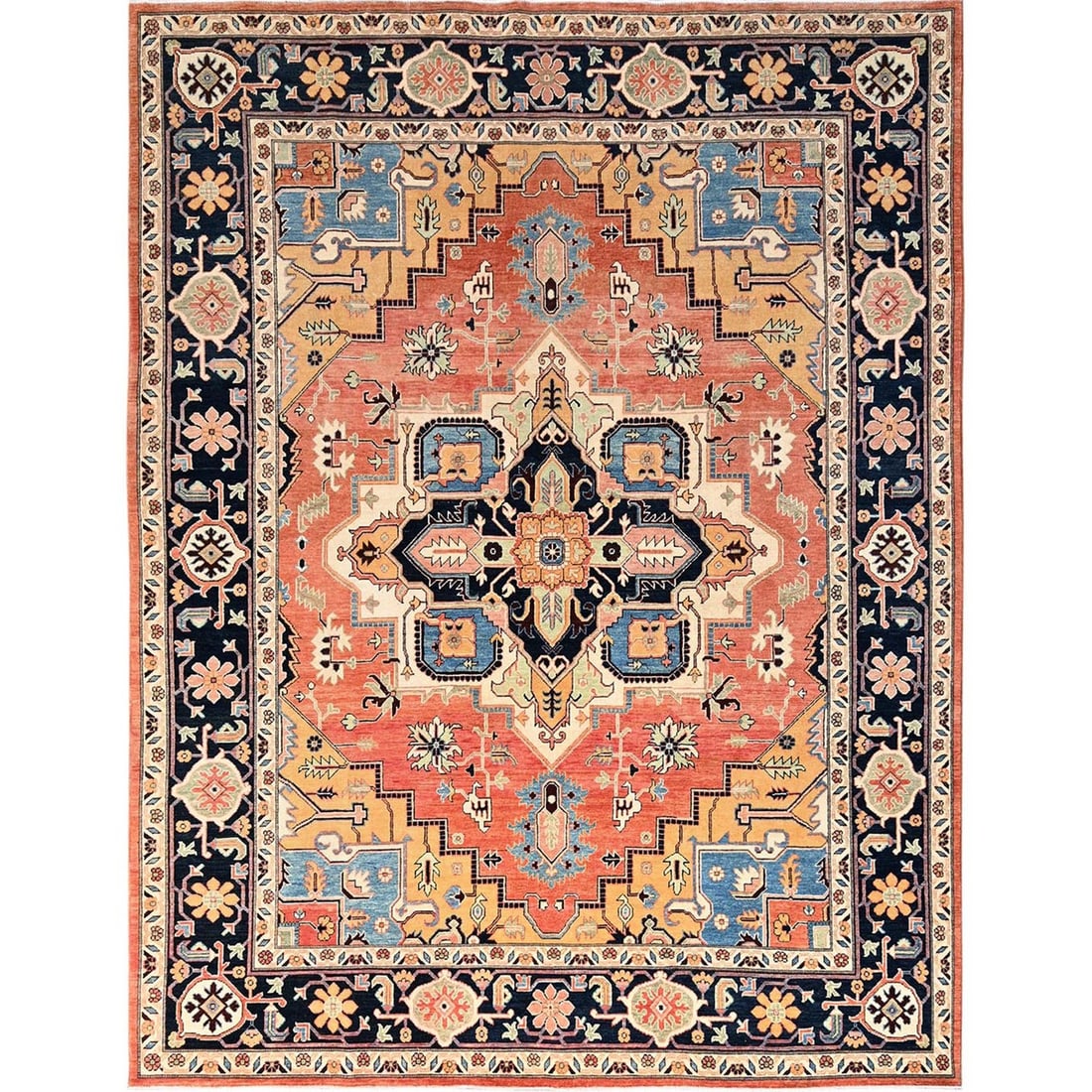 Rug 9'2"x11'8" Orange Peshawar with Seeripe Heris Design Wool Hand Knotted (1 of 12)