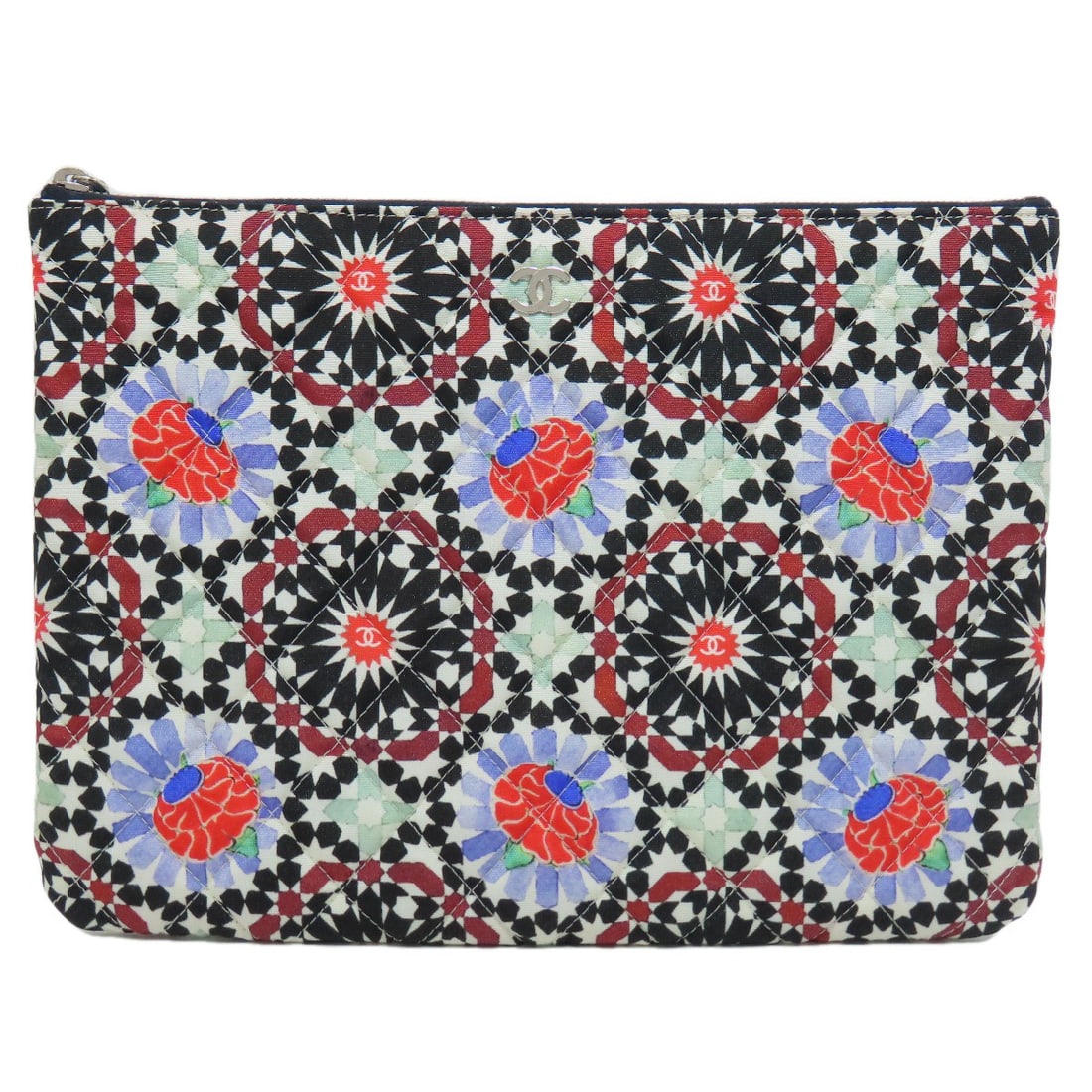 CHANEL Matelasse Clutch Bag Flower Pattern Quilting: CHANEL Matelasse Clutch Bag Flower Pattern Quilting CHANEL Matelasse Clutch Bag in a flower pattern quilting featuring a red and blue color scheme. Item Specifics: Brand: CHANEL Style: Clutch bag