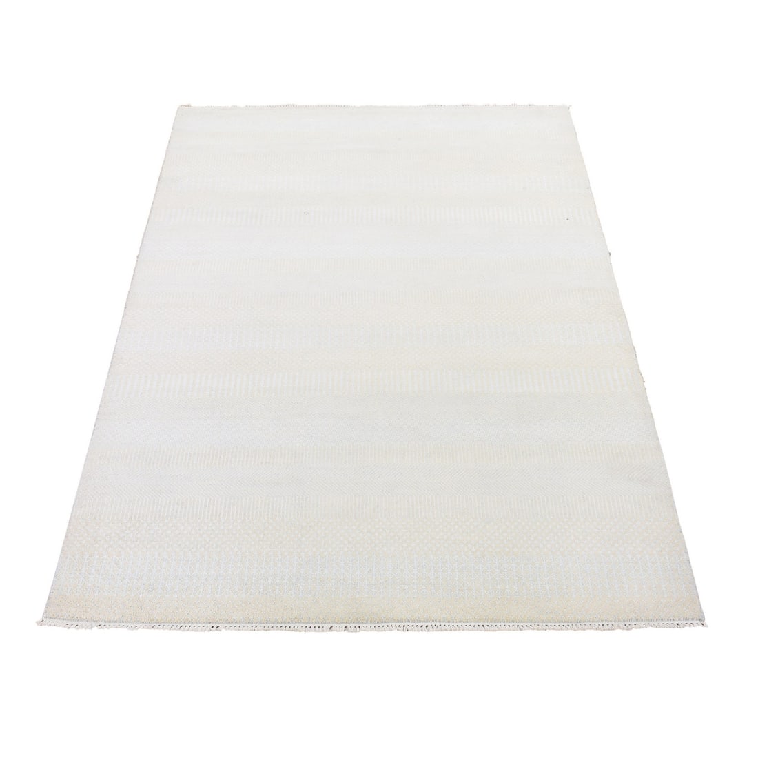 Rug - 4'1"x6'1" Ivory - Modern - Hand Knotted - Densely Woven - Wool and Silk (1 of 10)