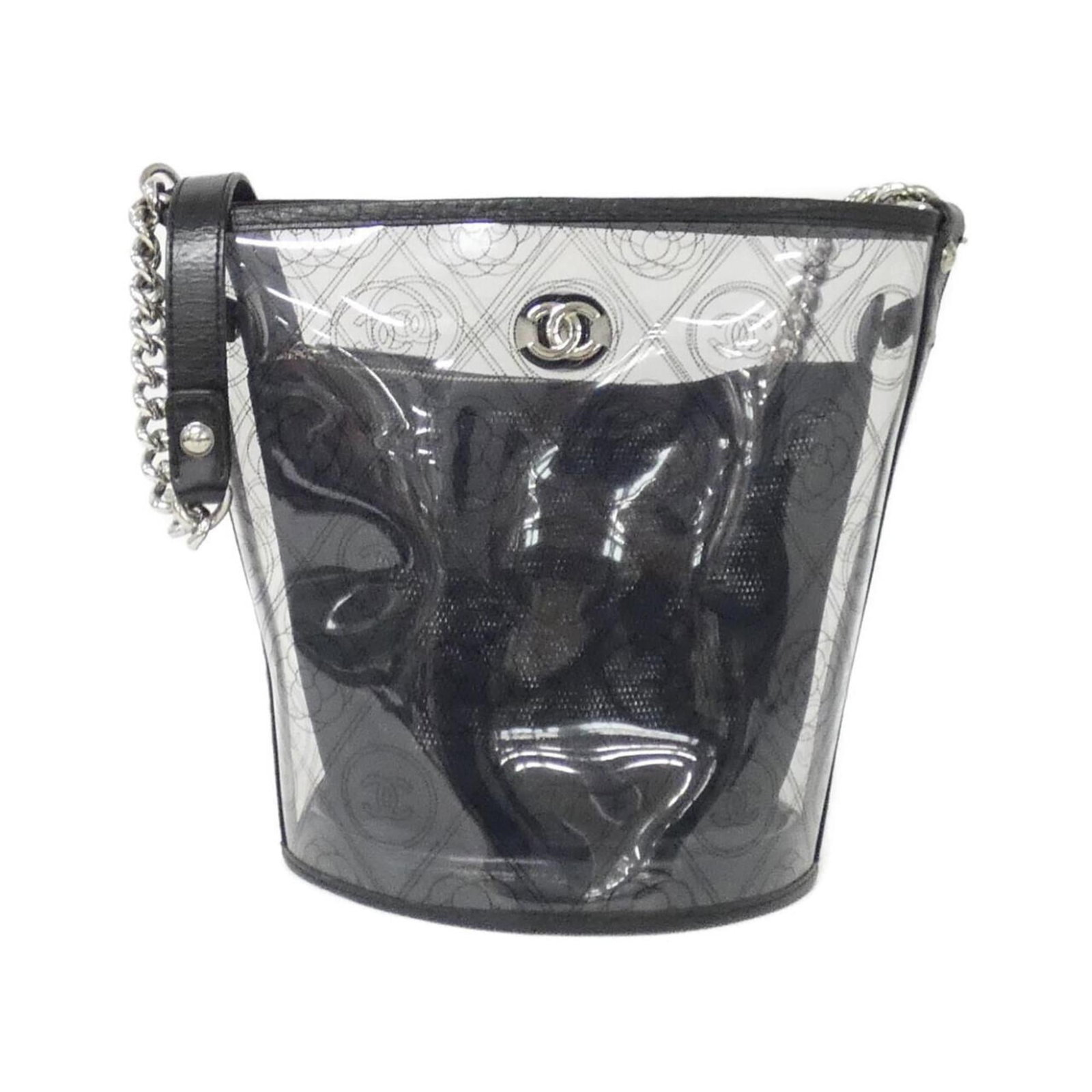 Chanel PVC Shoulder Bag: Chanel PVC Shoulder Bag Chanel PVC Shoulder Bag made from PVC and leather in black and clear colors, features silver hardware and measures 24.5cm x 19.5cm x 15.5cm. Condition is used (very good) with