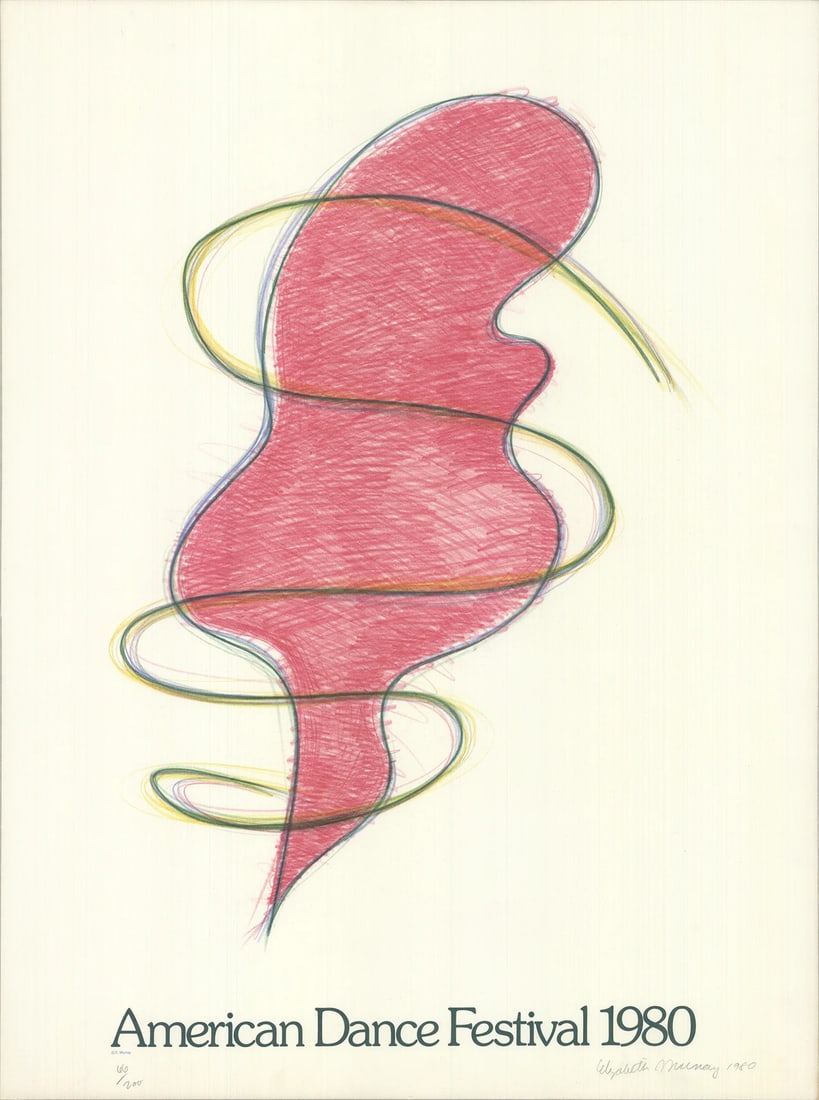 Elizabeth Murray Signed Lithograph 33.5" x 25.25" American Dance Festival 1980: Elizabeth Murray Signed Lithograph 33.5" x 25.25" American Dance Festival 1980 Elizabeth Murray's signed lithograph titled 'American Dance Festival 1980' measures 33.5" x 25.25" inches and is in near