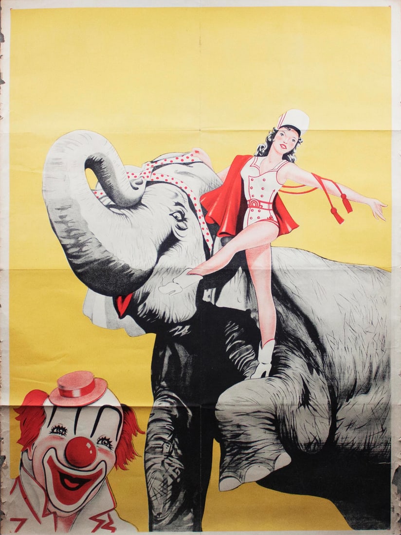 Trapeze and Elephant Lithograph 56" x 41" BARNUM & BAILEY Vintage (1 of 1)