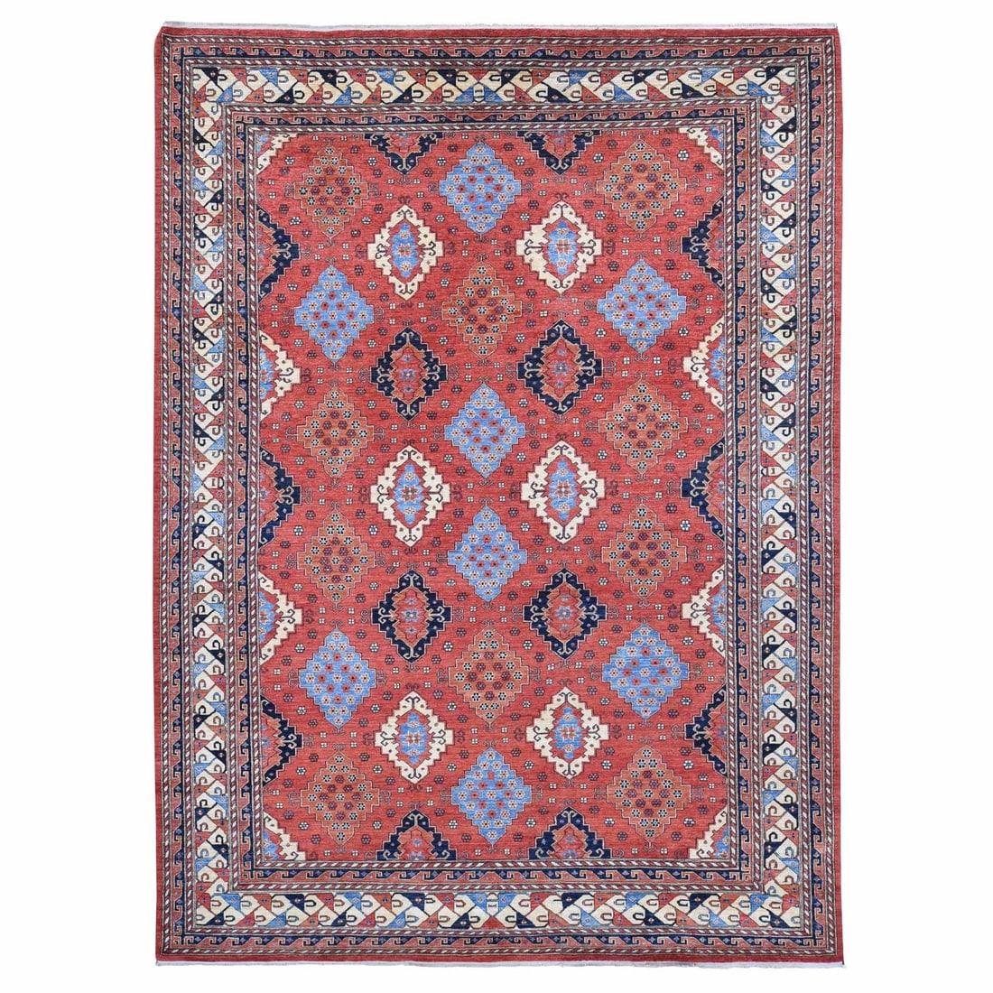 Imperial Red Afghan Ersari 10'x14' Pure Wool Hand Knotted Rug (1 of 12)