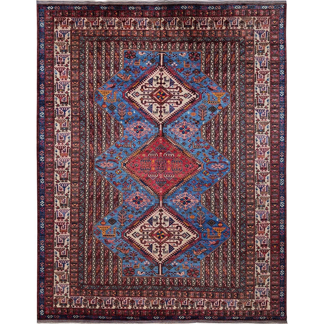 Rug 9'5"x12'1" Blue Antique Caucasian Design Revival Hand Knotted Pure Wool (1 of 12)