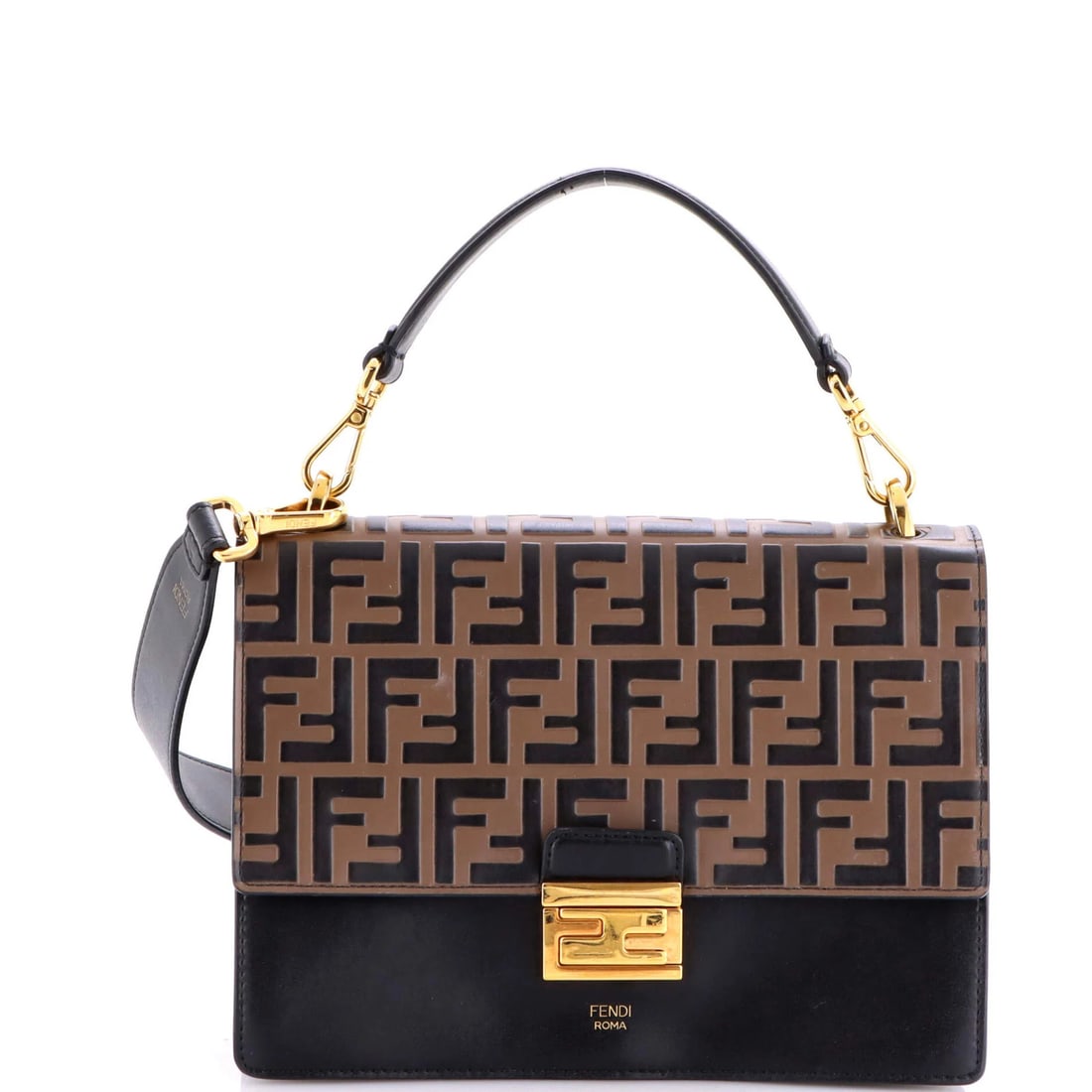 Medium Fendi Kan U Shoulder Bag Zucca Embossed Leather: Medium Fendi Kan U Shoulder Bag Zucca Embossed Leather The Fendi Kan U Shoulder Bag is a medium-sized handbag made of brown leather with a suede interior, measuring 7.5" in height, 10" in width, and