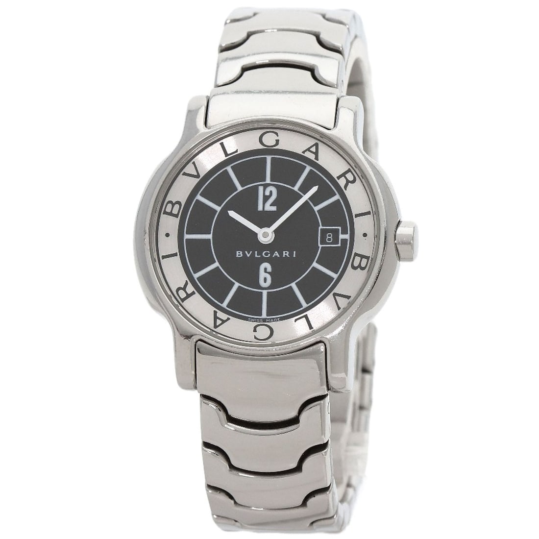 BVLGARI ST29S Solotempo Black Watches Stainless Steel: BVLGARI ST29S Solotempo Black Watches Stainless Steel BVLGARI ST29S Solotempo wristwatch made of stainless steel with an analog display and quartz movement, wrist size 5.30 inches, made in Italy. 