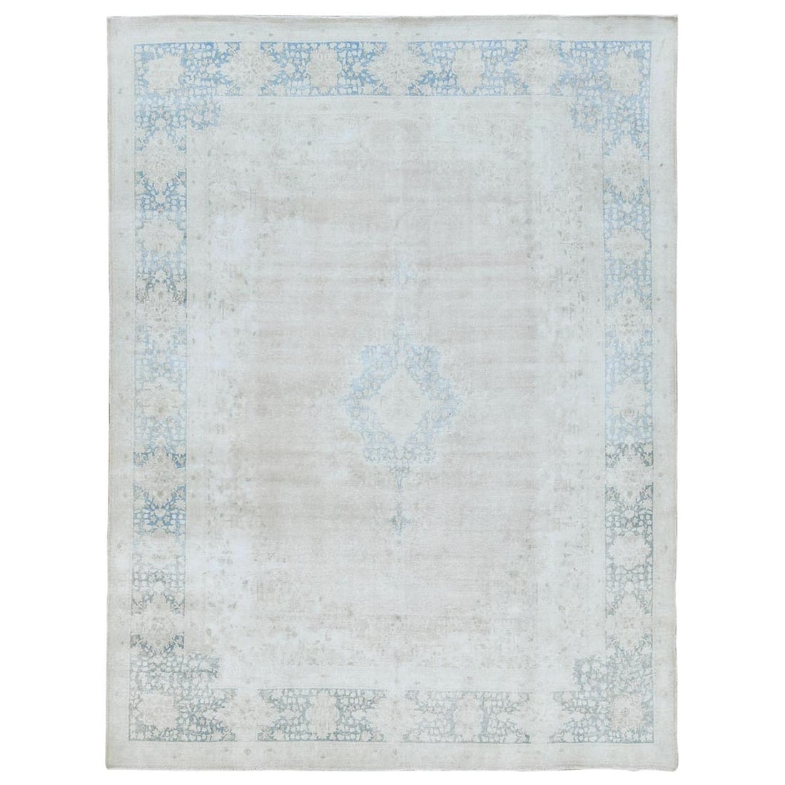 Ivory 9'5"x12'6" Old Farsian Hand Knotted Distressed Look Wool Rug: Ivory 9'5"x12'6" Old Farsian Hand Knotted Distressed Look Wool Rug Fendi Mini Mon Tresor Bucket Bag in embroidered canvas, featuring pink and white colors, measuring 6.5" height and in great condition