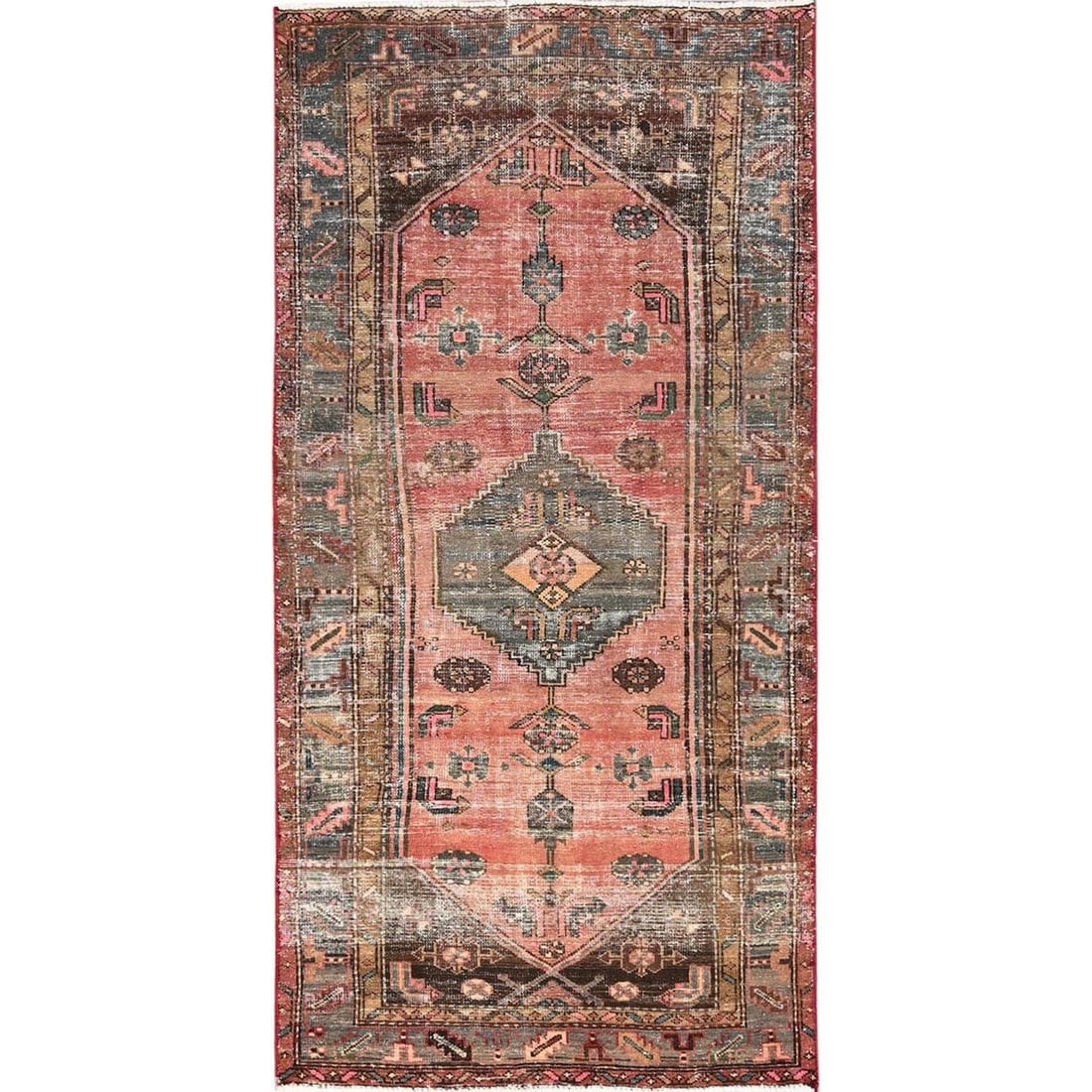 Pink Vintage Zoroastrian Khamadan 3'1"x6'5" Hand Knotted Wool Runner Rug (1 of 7)