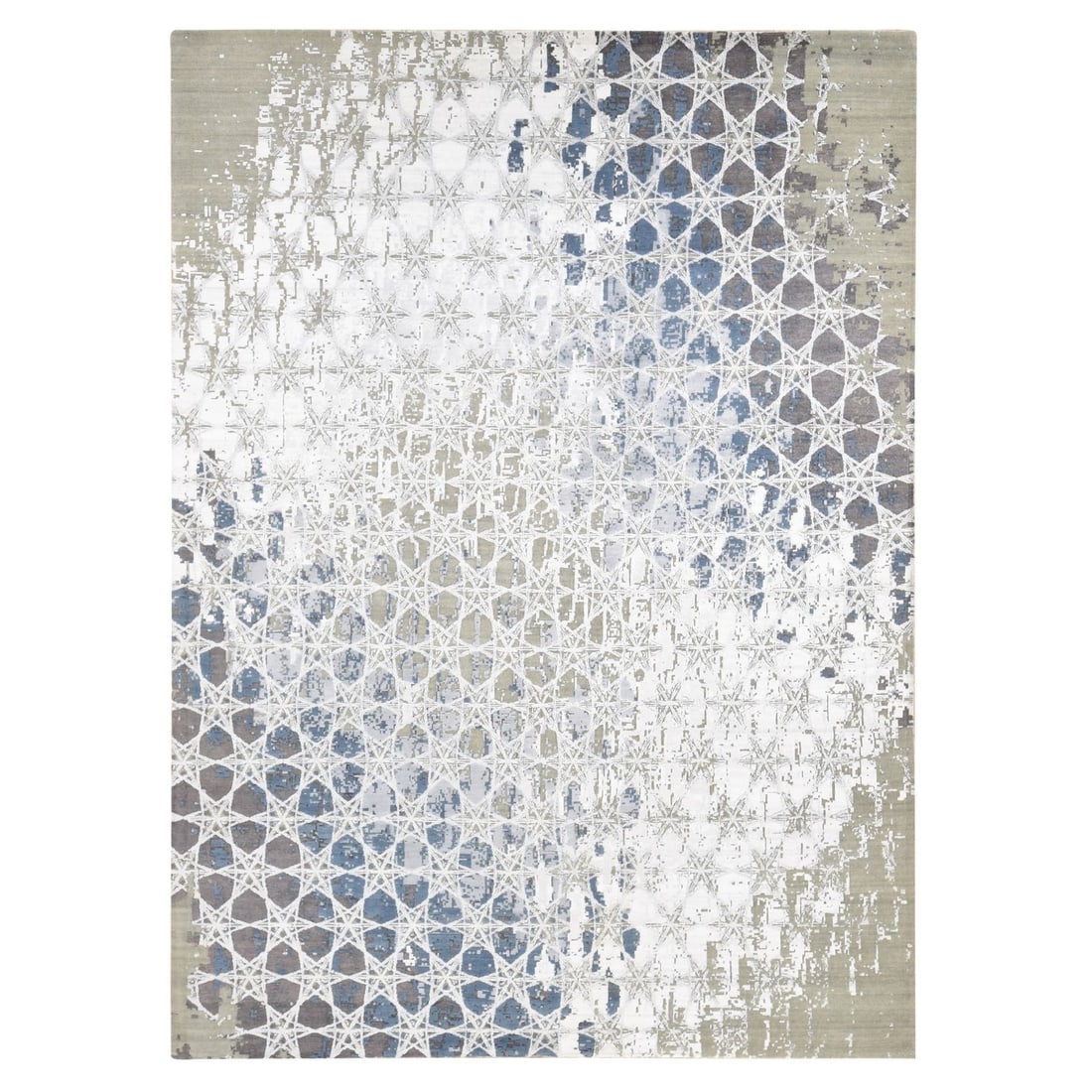 Gray Hand Knotted Wool and Silk Rug 10'x14'1" THE HONEYCOMB Design (1 of 12)