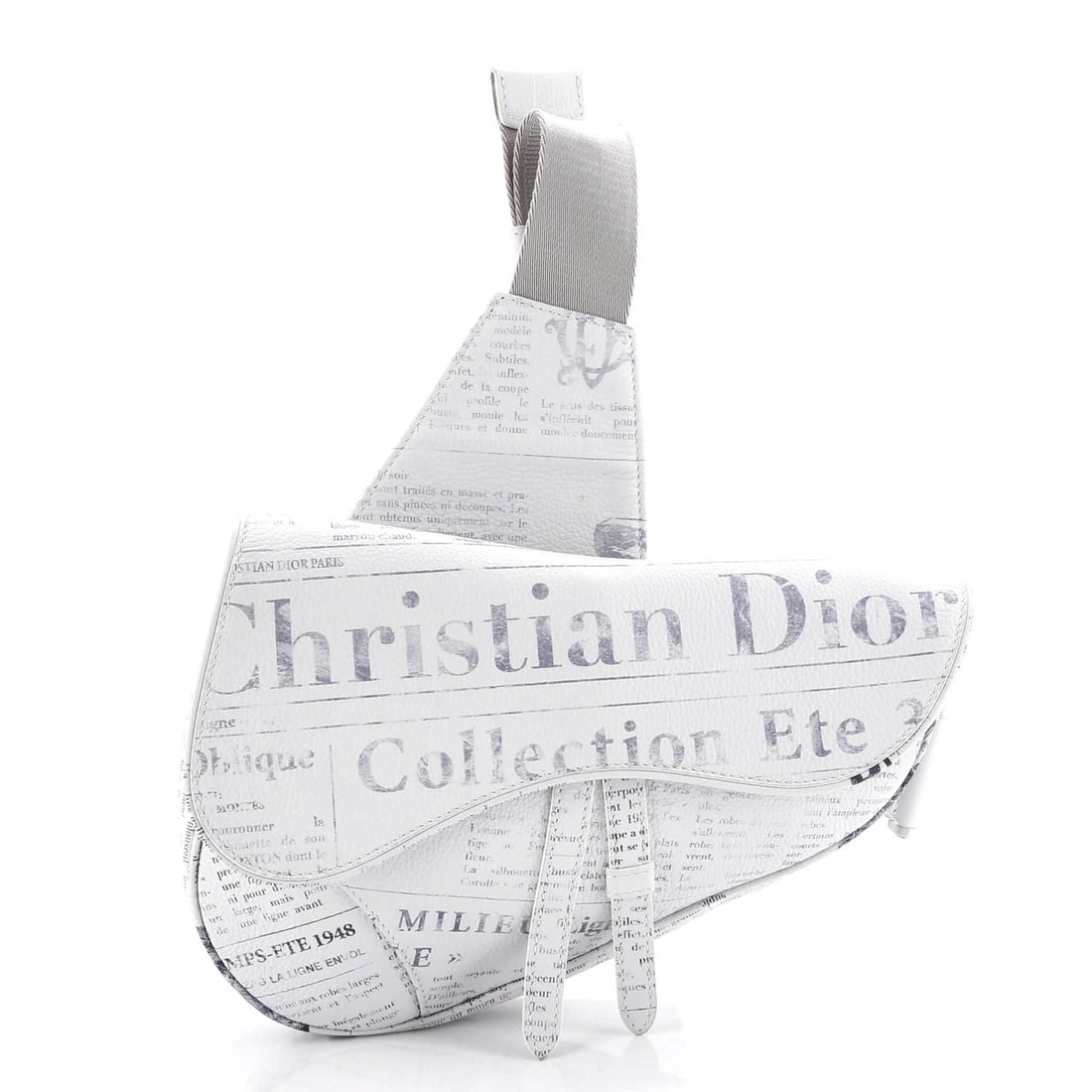 Christian Dior Saddle Crossbody Bag Printed Leather Daniel Arsham: Christian Dior Saddle Crossbody Bag Printed Leather Daniel Arsham The Christian Dior Saddle Crossbody Bag, designed by Daniel Arsham, features printed leather in white, with dimensions of 11" x 8" x 2