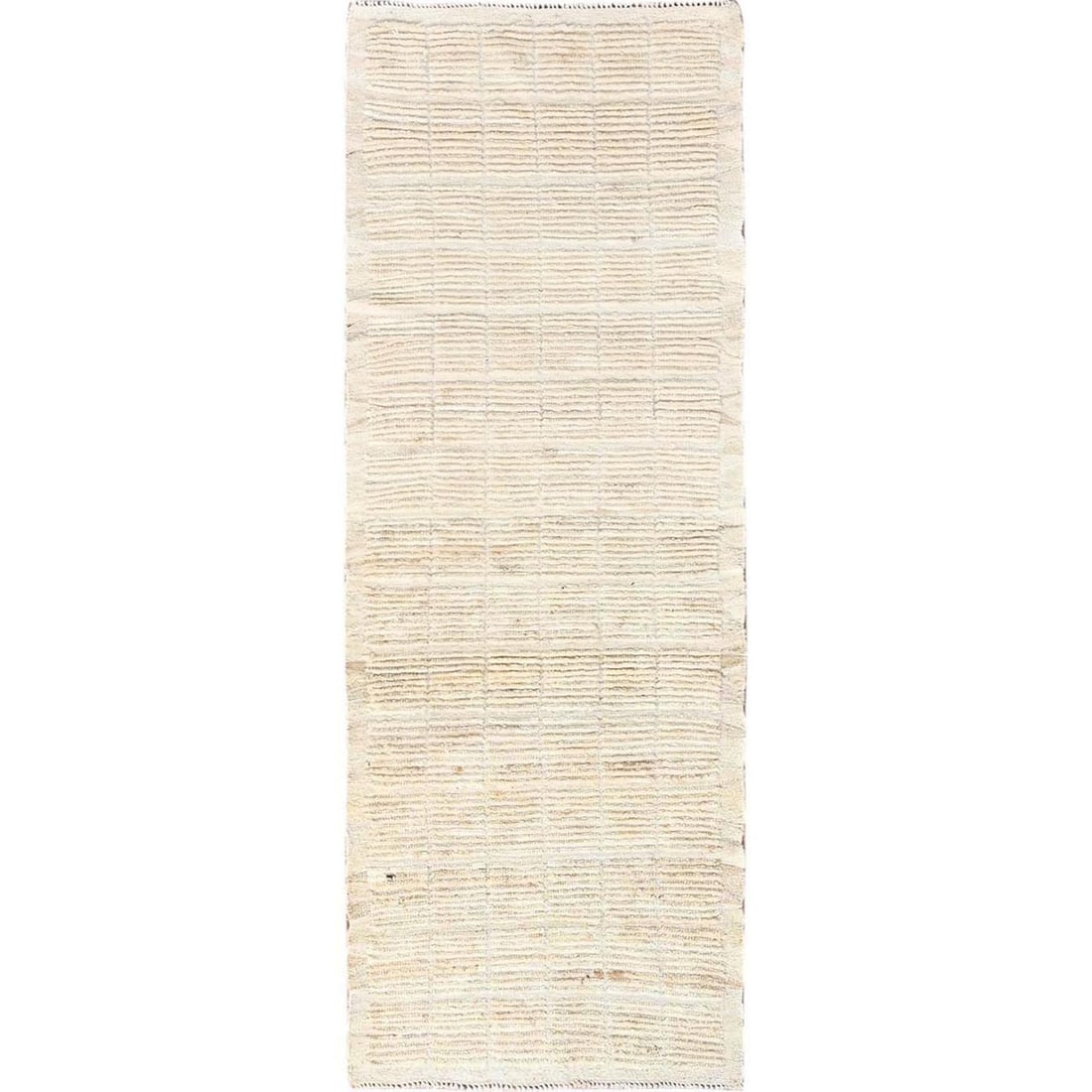 Runner 2'8"x7'6" Ivory Wool Rug Moroccan Weave Grid Design Hand Knotted (1 of 7)