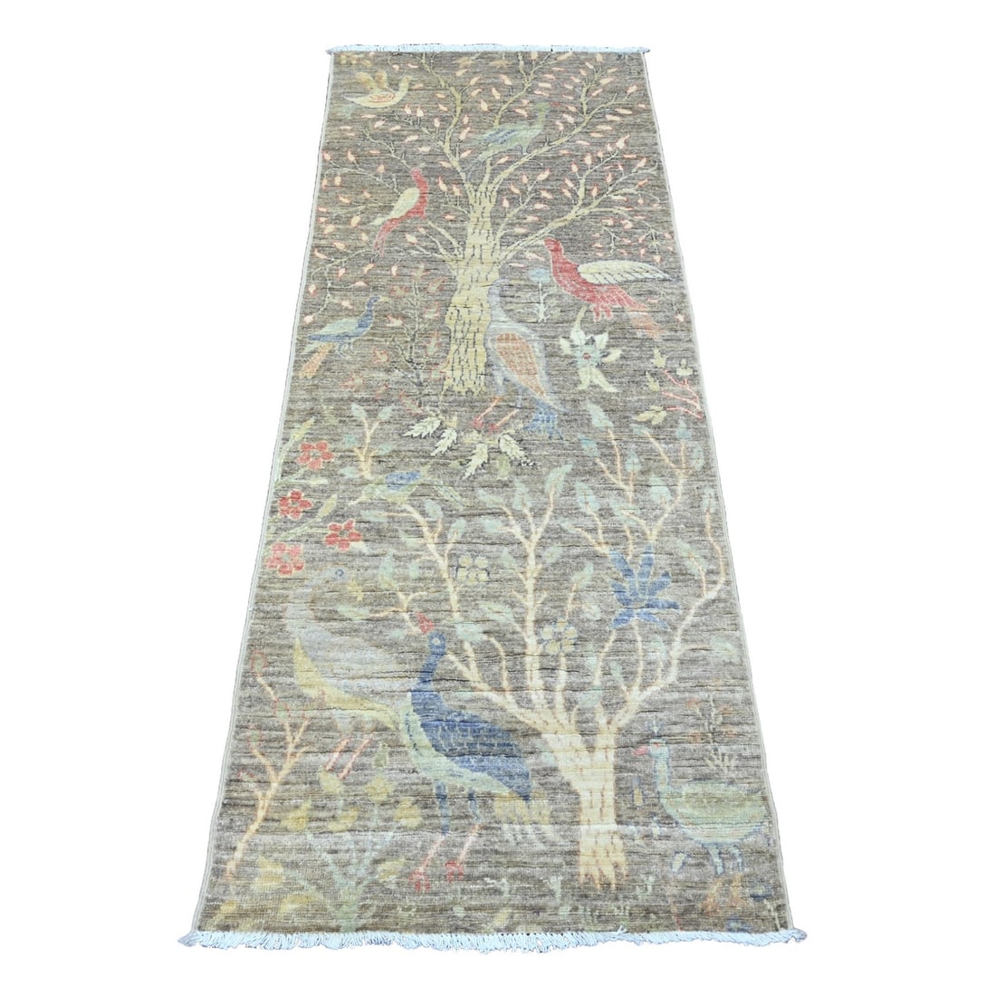 Gray Hand Knotted Afghan Peshawar Wool Runner Rug 2'4"x6'1" Birds Design (1 of 6)
