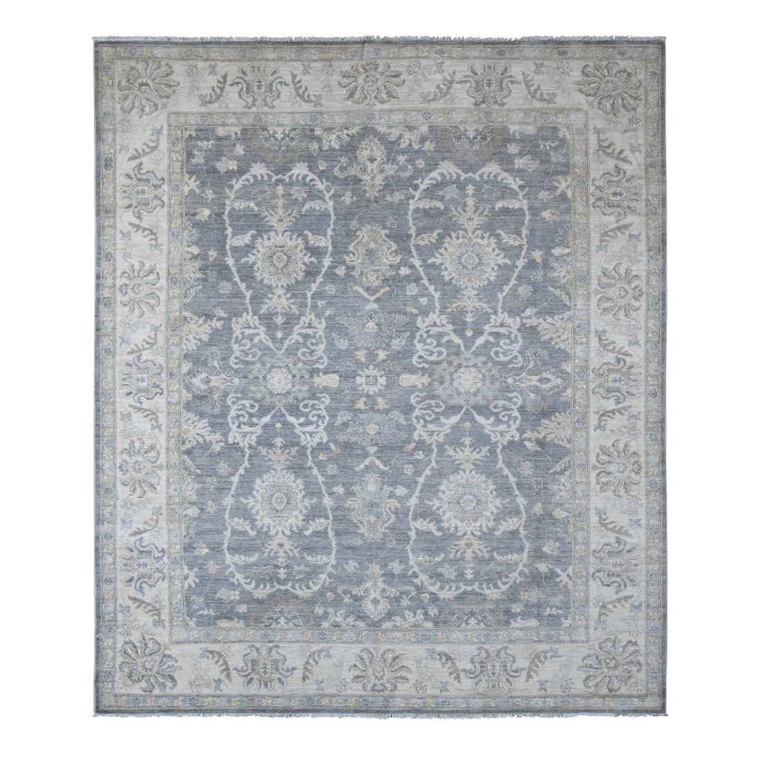 Pure Wool Oriental Rug - 8'2"x9'8" Gray Peshawar Mahal Design Hand Knotted (1 of 11)