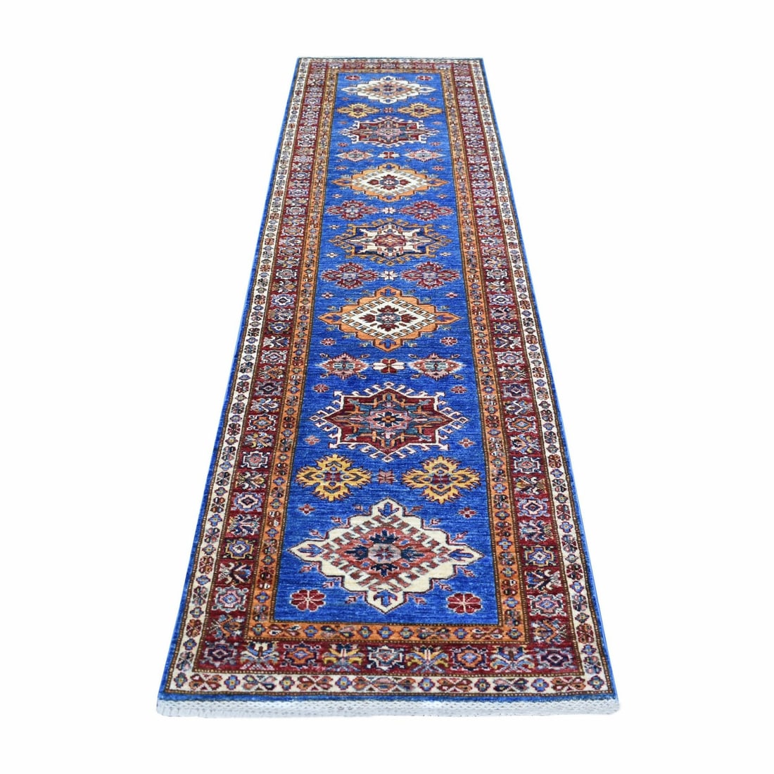 Rug 2'8"x9'6" Blue Hand Knotted Afghan Super Kazak 100% Wool Runner (1 of 6)