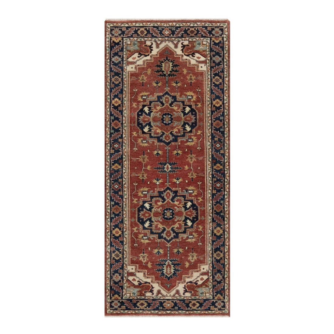 Runner 2'8"x6'3" Red Wool Rug Antiqued Fine Heris Re-Creation Hand Knotted (1 of 8)