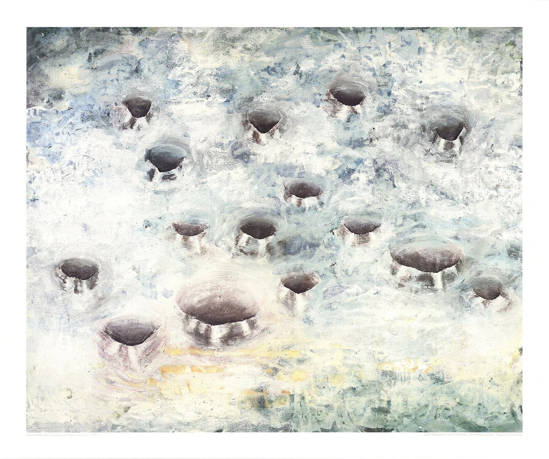 Fifteen Holes (No Text) Offset Lithograph 21" x 25.25" by MIGUEL BARCELO 1987: Fifteen Holes (No Text) Offset Lithograph 21" x 25.25" by MIGUEL BARCELO 1987 Miguel Barcelo's offset lithograph 'Fifteen Holes (No Text)', created in 1987, measures 21" x 25.25" (53 cm x 64 cm) and