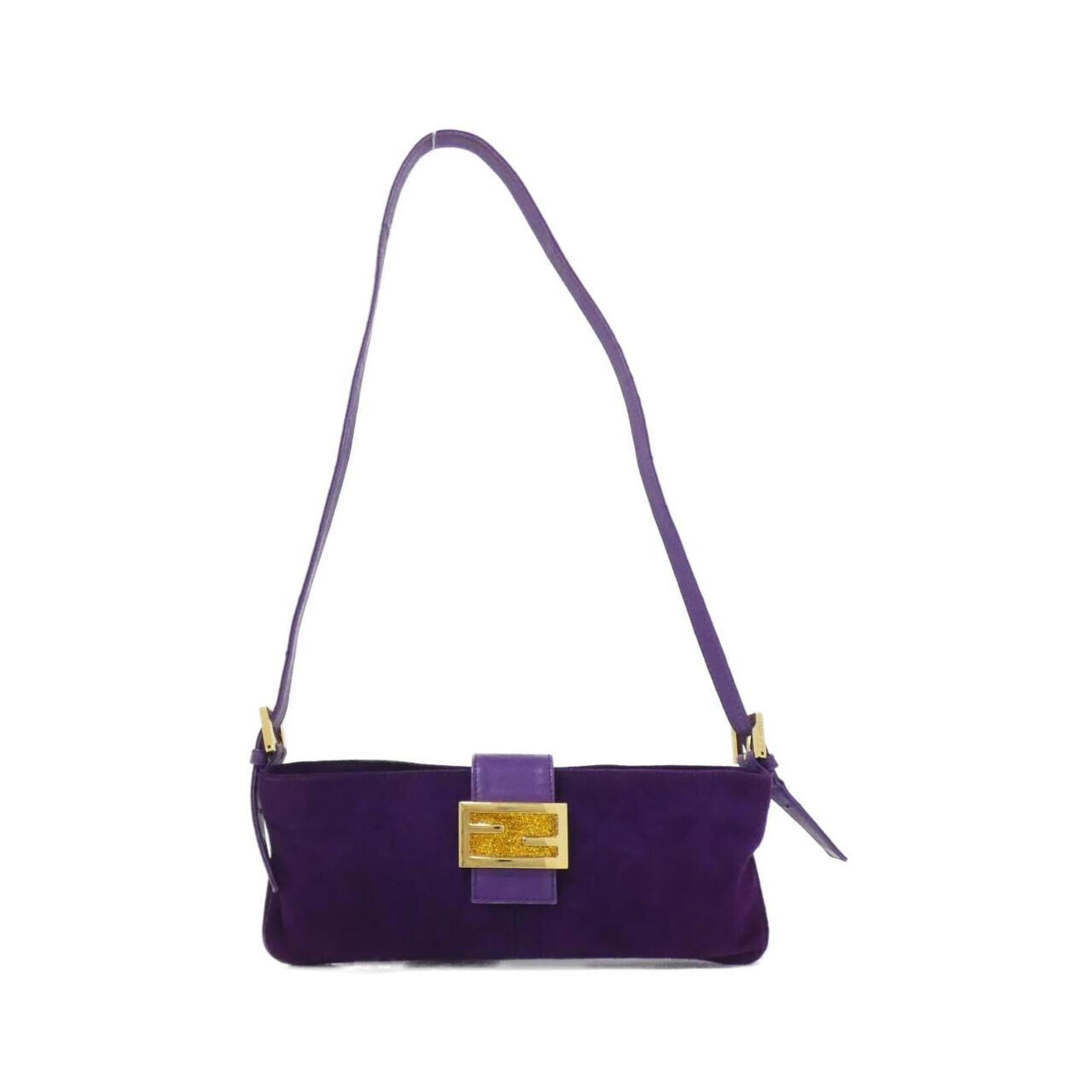 Fendi Suede Shoulder Bag: Fendi Suede Shoulder Bag Fendi's purple suede shoulder bag, measuring 12cm x 29cm x 1cm, is in acceptable used condition with some visible wear and damages. Item Specifics: Brand: Fendi Type:
