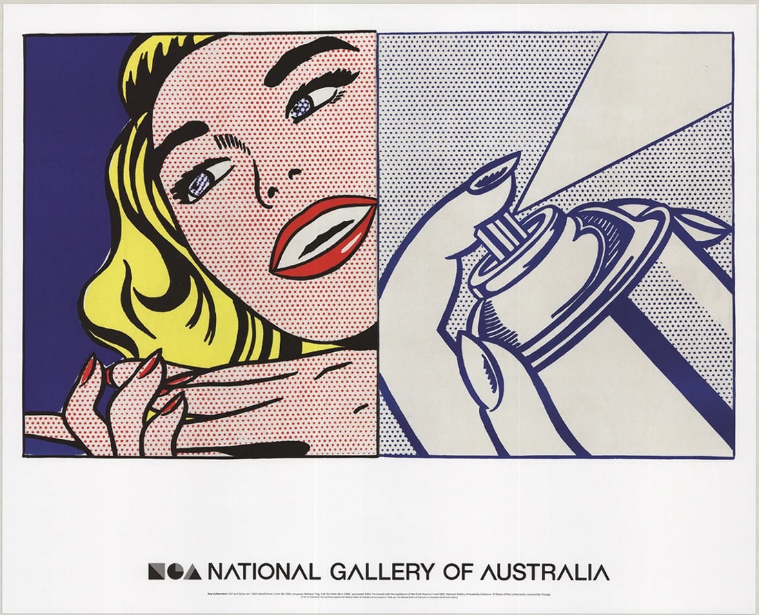 ROY LICHTENSTEIN Girl and Spray Can Poster 2013 23.25" x 29" Pop Art: ROY LICHTENSTEIN Girl and Spray Can Poster 2013 23.25" x 29" Pop Art Roy Lichtenstein's 'Girl and Spray Can' is a 2013 offset lithograph measuring 23.25 x 29 inches, categorized as pop art and in mint