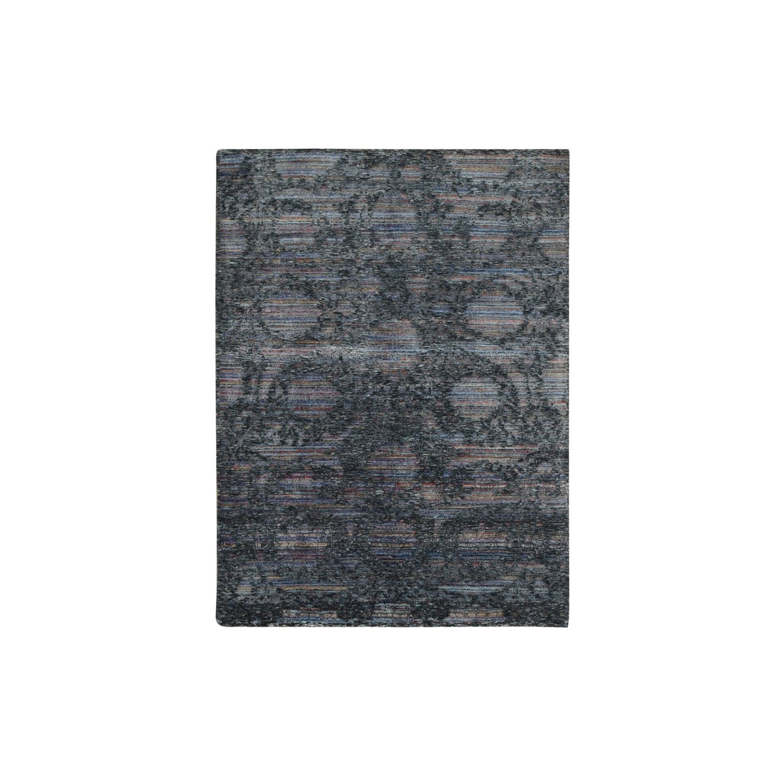 Rug 5'9"x7'10" Black Erased Design Handspun Wool and Silk Oriental (1 of 10)