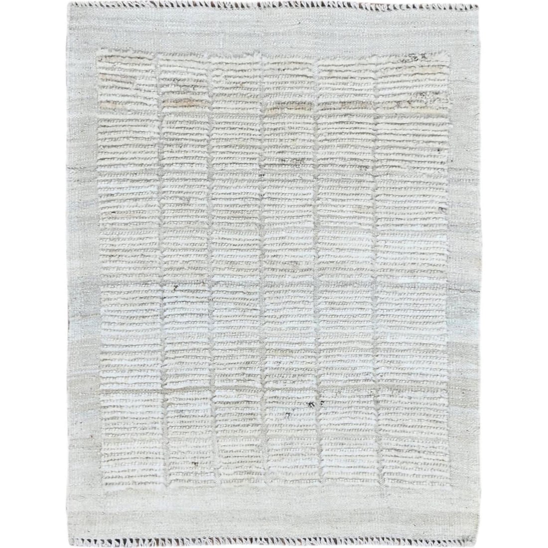 Ivory Hand Knotted Moroccan Weave Box Design All Wool Mat Rug 2'4"x3': Ivory Hand Knotted Moroccan Weave Box Design All Wool Mat Rug 2'4"x3' Moroccan hand knotted wool rug in ivory, measuring 2'4" x 3' (36" x 28"), features a geometric design and is made from all wool