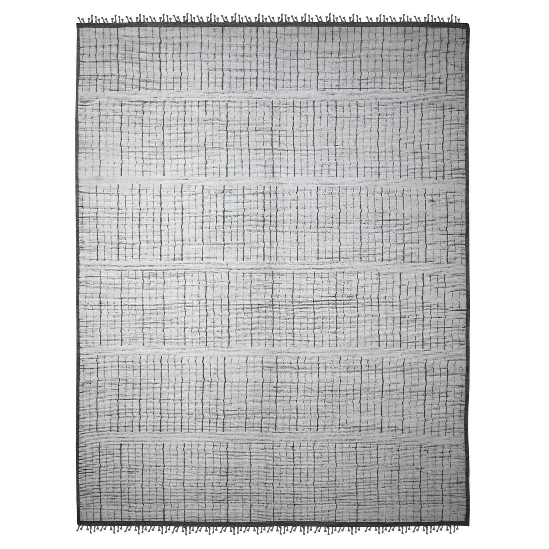Ivory Hand Knotted Moroccan Weave Wool Oversized Oriental Rug 12'2"x15'9": Ivory Hand Knotted Moroccan Weave Wool Oversized Oriental Rug 12'2"x15'9" Ivory hand knotted oversized Oriental rug measuring 12'2" x 15'9" (371 cm x 480 cm) is crafted from wool, featuring an Afghan