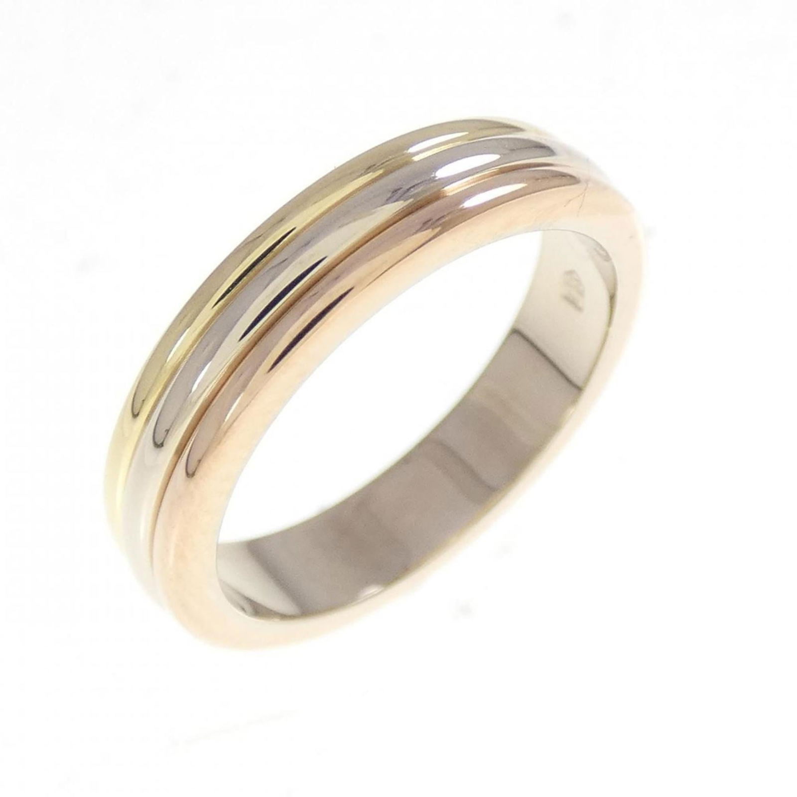 Cartier 18K Pink Gold Band Ring: Cartier 18K Pink Gold Band Ring Cartier 18K Pink Gold Band Ring for women is crafted from pink, white, and yellow gold, size 3.5 (US), showing very good condition with minor scratches. Brand size is