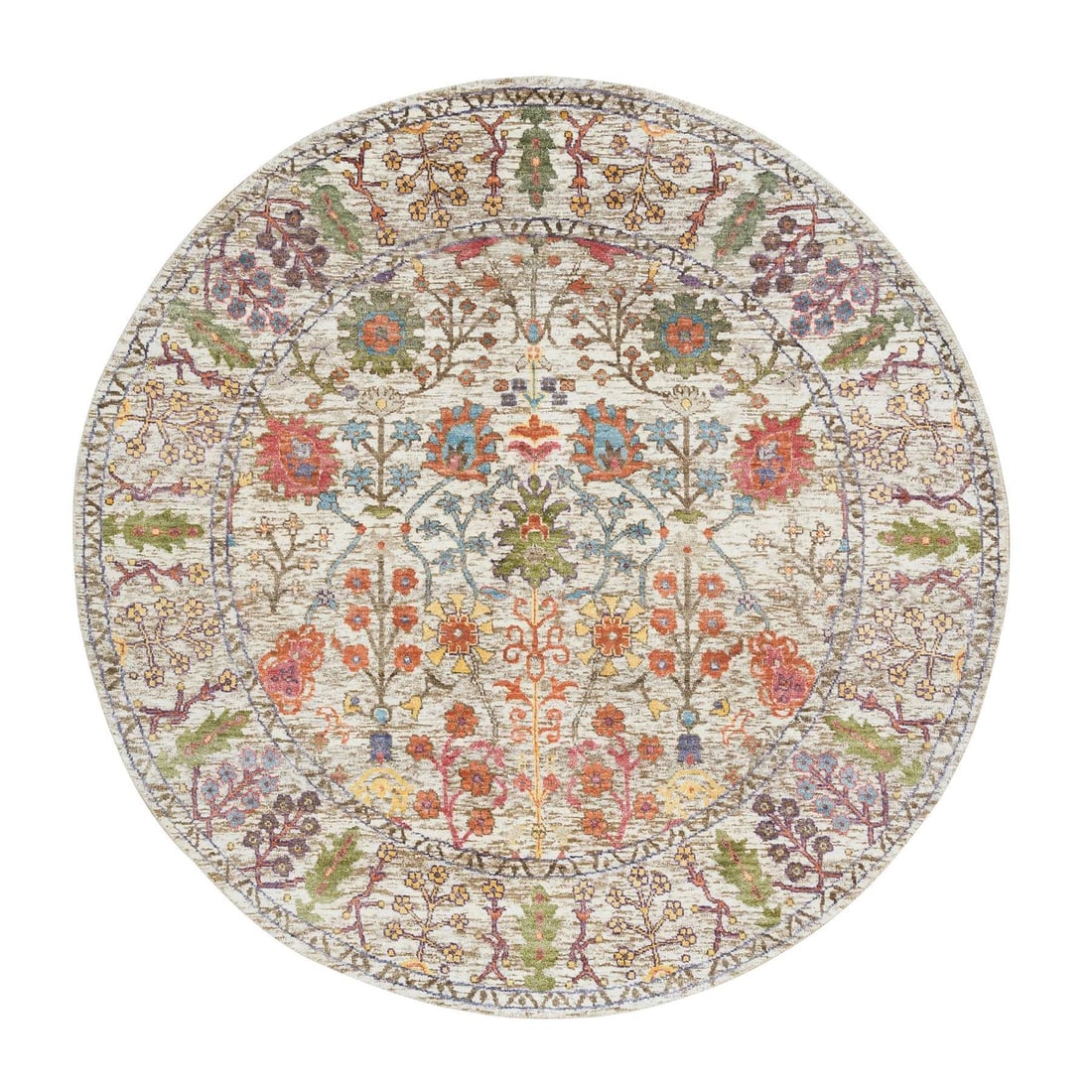 Beige Hand Knotted Silk Textured Wool Rug 5'4"x5'4": Beige Hand Knotted Silk Textured Wool Rug 5'4"x5'4" Beige hand-knotted silk and wool rug, round in shape, measuring 5'4" x 5'4", featuring an oriental design from India, ages from 2000 to present. Ite