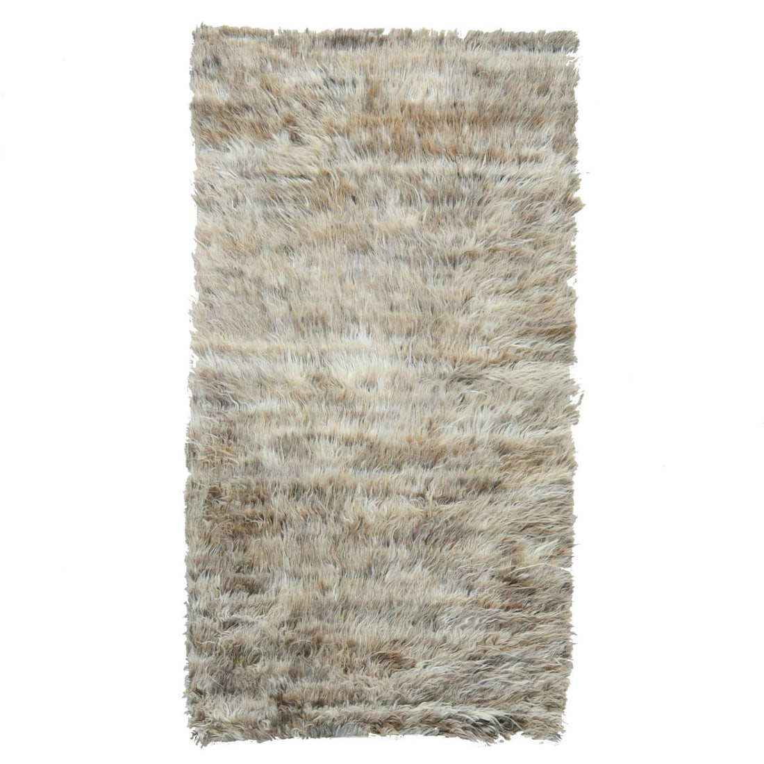Beige Shaggy Moroccan Hand Knotted Rug 2'10"x5'5" Undyed Natural Wool (1 of 7)