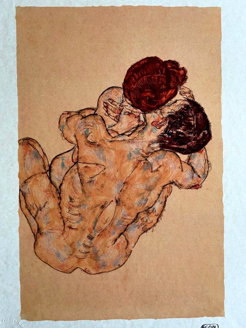 Egon Schiele Lithograph COA - Edgar Degas, Lucian Freud, Paul Klee: Egon Schiele Lithograph COA - Edgar Degas, Lucian Freud, Paul Klee Egon Schiele lithograph titled 'The Embrace' printed in 1979, signed by Schiele, measures 32 x 44 cm, limited to 175 specimens. Item