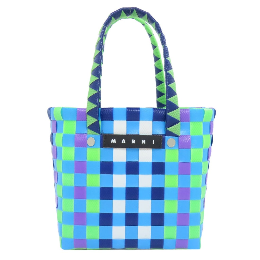 MARNI Handbag Basket Bag Polypropylene: MARNI Handbag Basket Bag Polypropylene MARNI Handbag Basket Bag made from blue and green polypropylene, designed in Italy, offers a vibrant addition to any outfit. Item Specifics: Brand: MARNI Style: