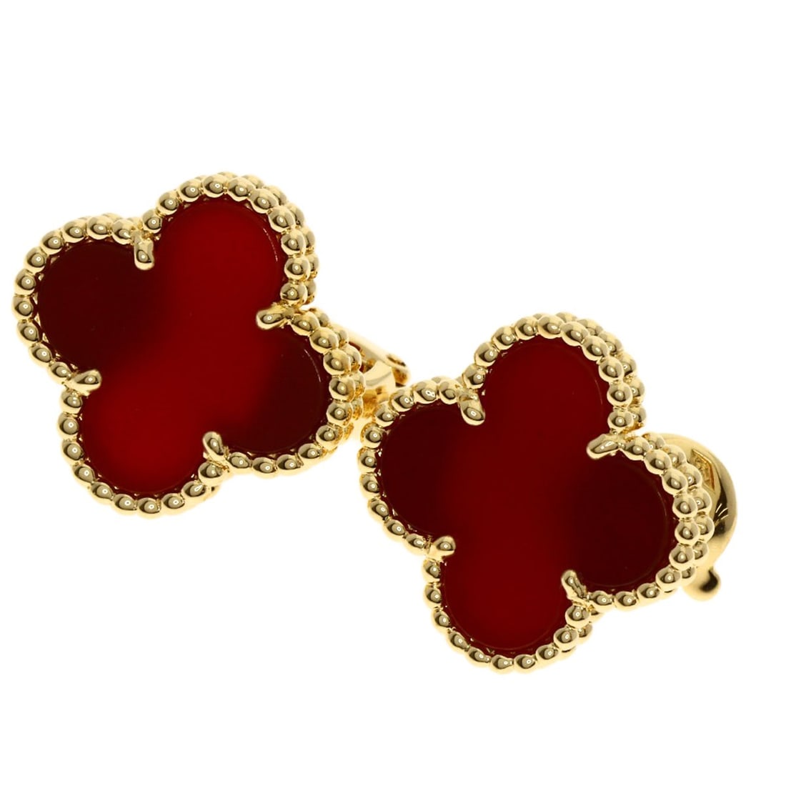 Vintage Alhambra Carnelian Earring K18 Yellow Gold by Van Cleef & Arpels: Vintage Alhambra Carnelian Earring K18 Yellow Gold by Van Cleef & Arpels This Vintage Alhambra Earring by Van Cleef & Arpels is made of K18 Yellow Gold and features a carnelian stone, originating from