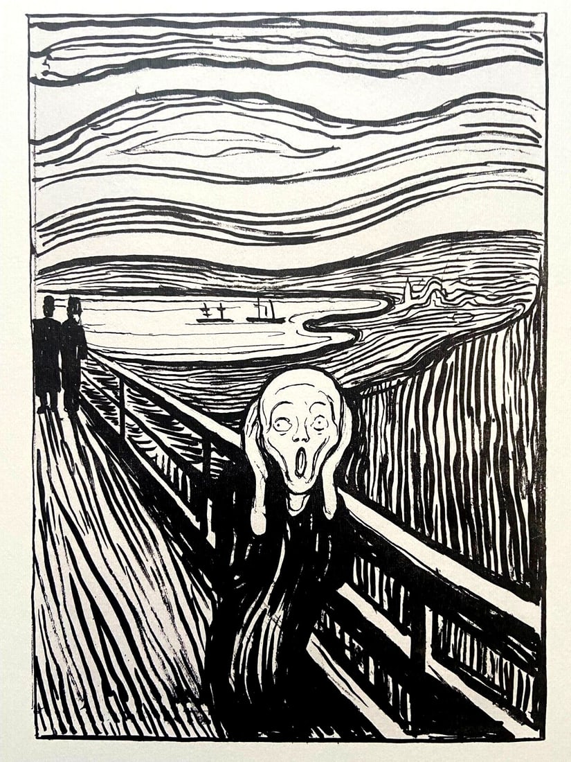 Edvard Munch 'SCREAM' Lithograph COA with Signature: Edvard Munch 'SCREAM' Lithograph COA with Signature Edvard Munch 'Scream' lithograph, hand-signed by the artist, measures 30 x 41 cm, with an edition of 250, printed in 1995. Item Specifics: Edvard Mu